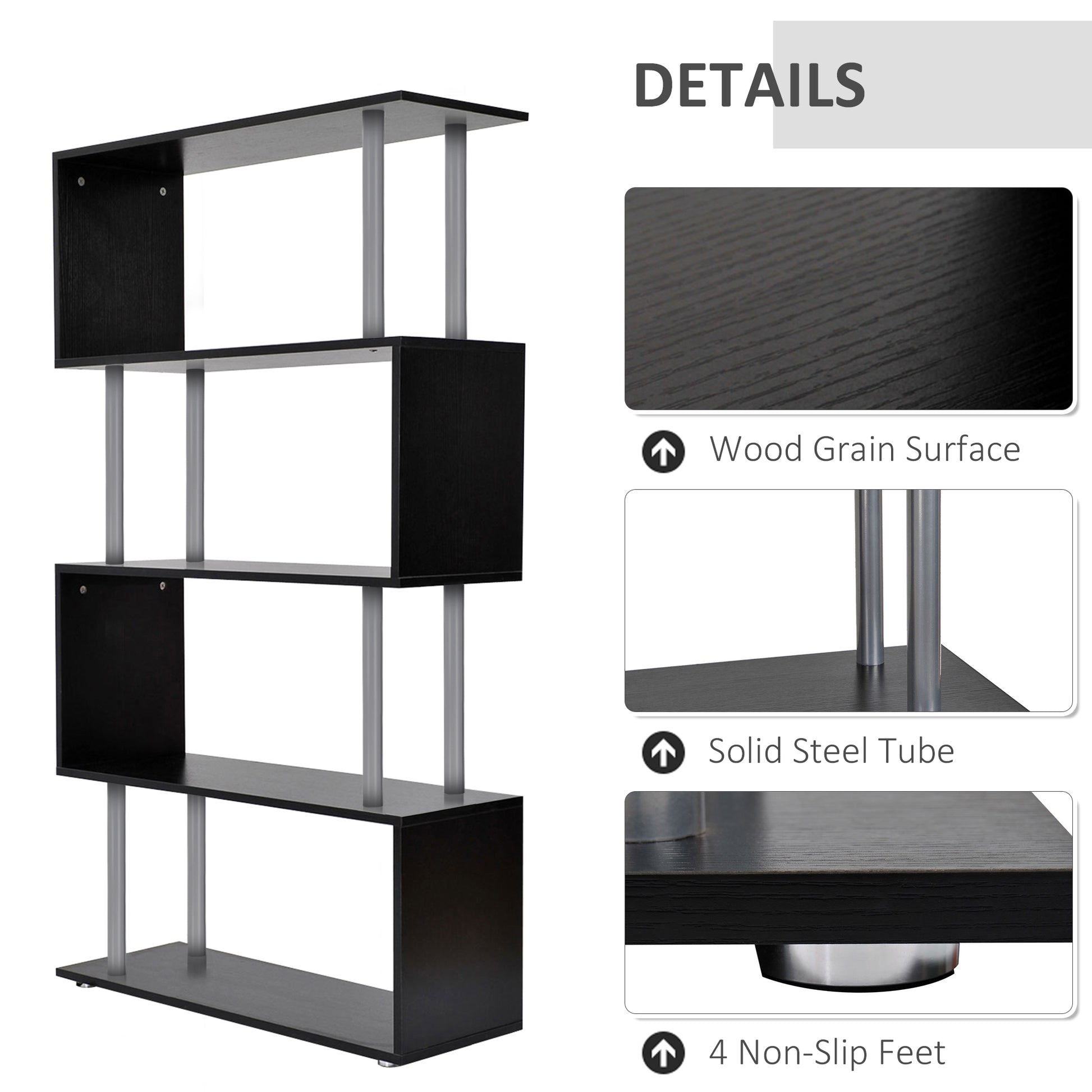5-Tier Z-Shaped Geometric Bookcase - Black 57" H-Home Furnishings > Storage & Organization > Bookshelves & Bookcases > Display Bookshelves-DECOROLALA