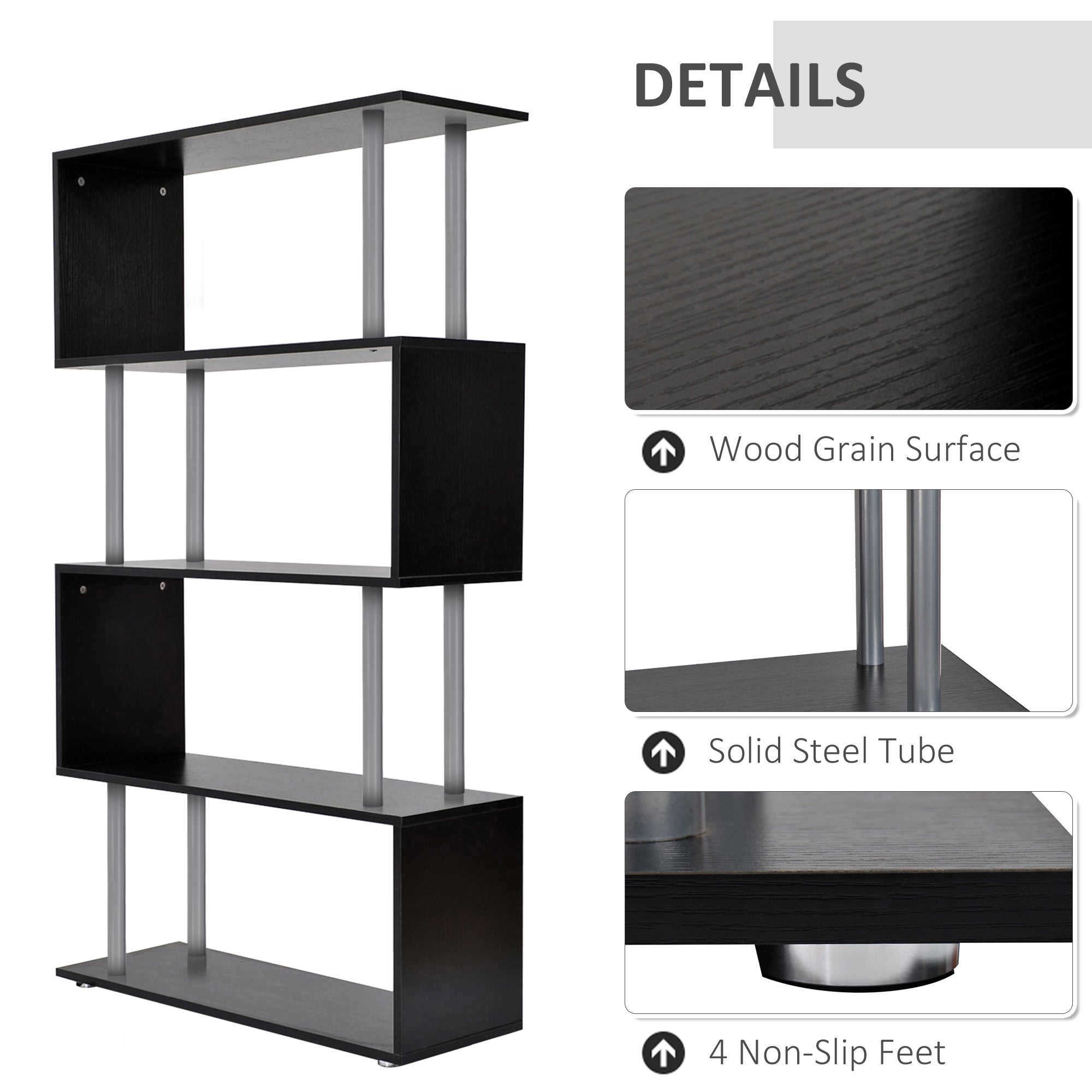 5-Tier Z-Shaped Geometric Bookcase - Black 57" H-Home Furnishings > Storage & Organization > Bookshelves & Bookcases > Display Bookshelves-DECOROLALA
