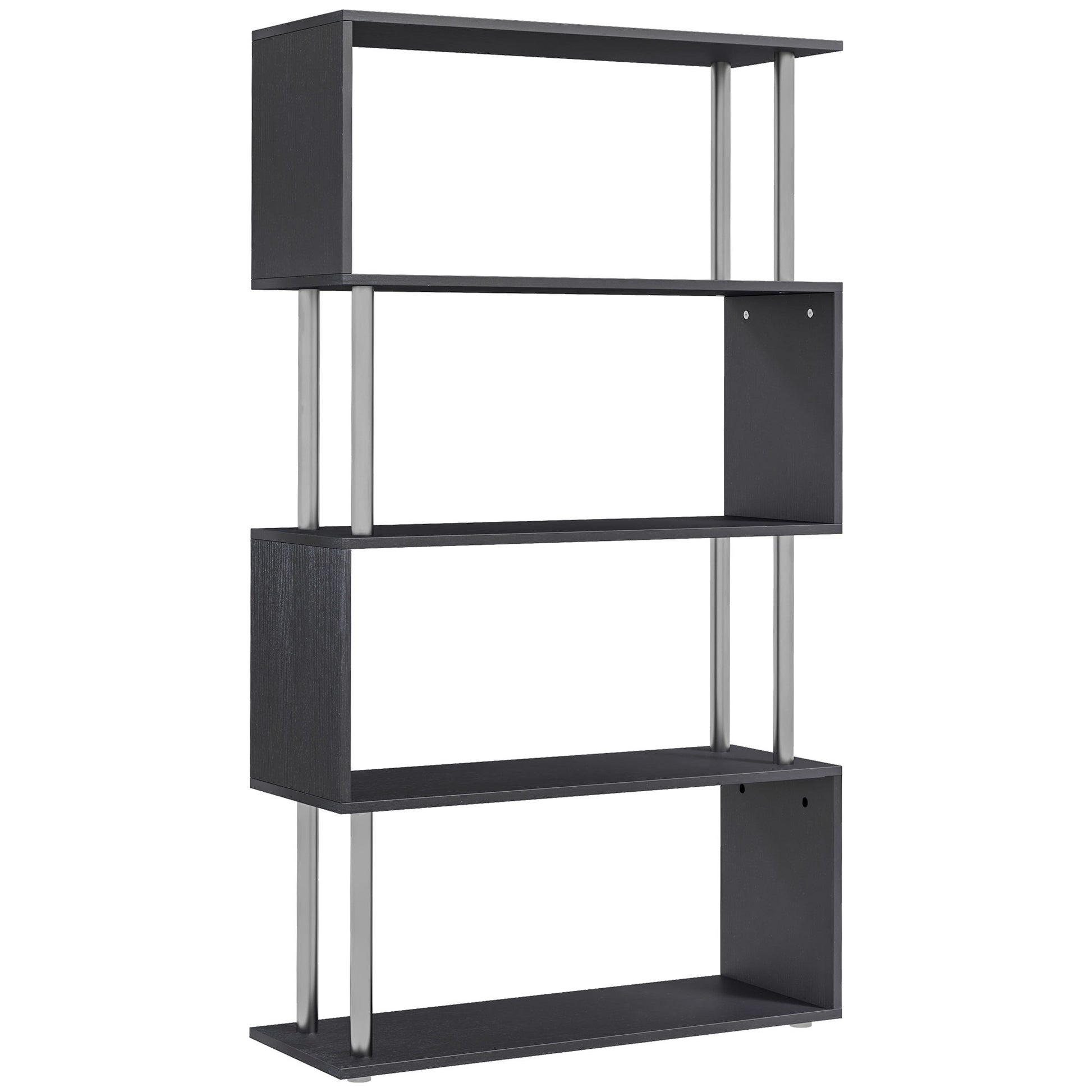 5-Tier Z-Shaped Geometric Bookcase - Black 57" H-Home Furnishings > Storage & Organization > Bookshelves & Bookcases > Display Bookshelves-DECOROLALA