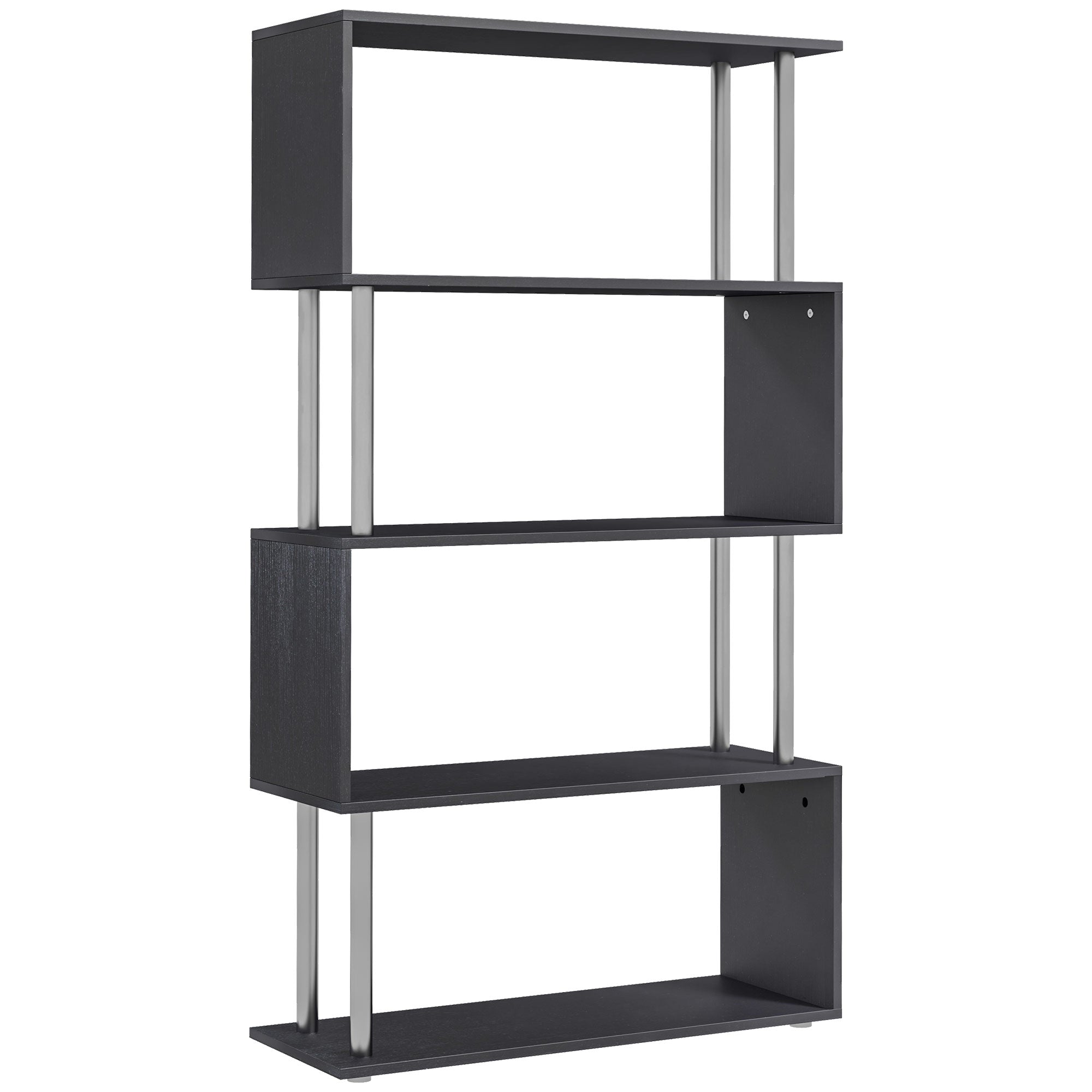 5-Tier Z-Shaped Geometric Bookcase - Black 57" H-Home Furnishings > Storage & Organization > Bookshelves & Bookcases > Display Bookshelves-DECOROLALA
