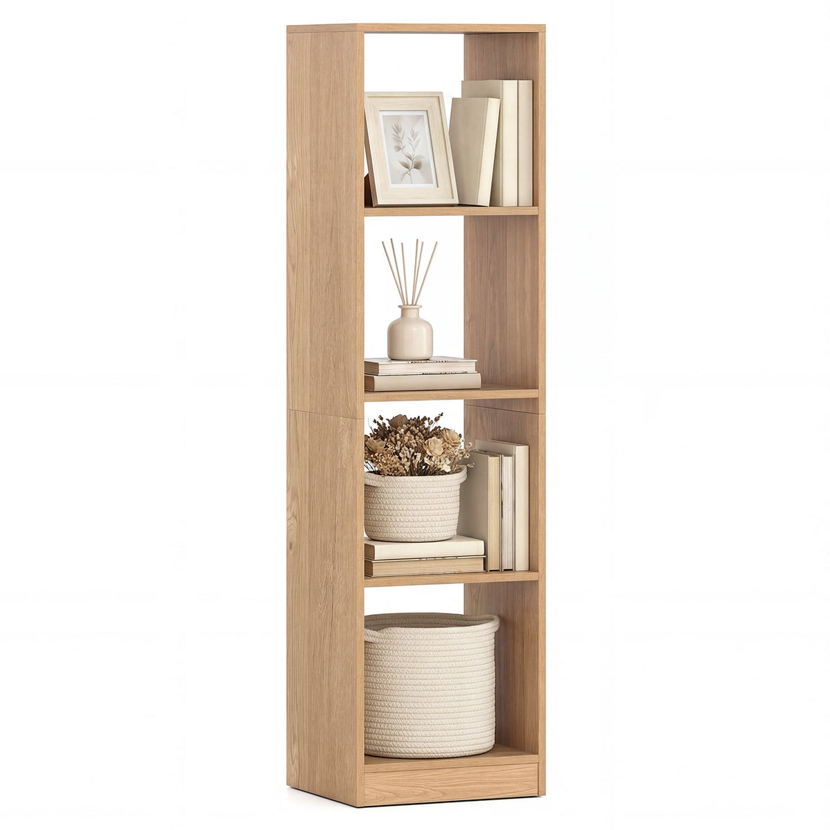 5 Tiers 4-Cube Narrow Bookshelf with 4 Anti-Tipping Kits-Natural-Bookcases-DECOROLALA