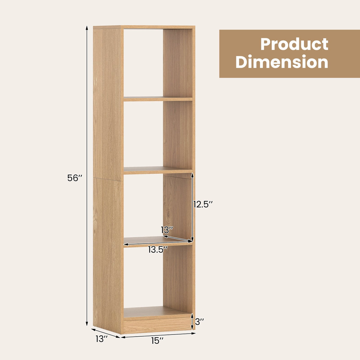 5 Tiers 4-Cube Narrow Bookshelf with 4 Anti-Tipping Kits-Natural-Bookcases-DECOROLALA