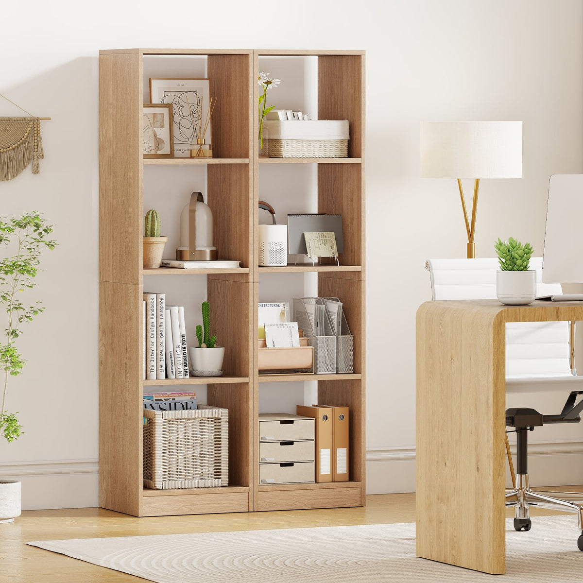 5 Tiers 4-Cube Narrow Bookshelf with 4 Anti-Tipping Kits-Natural-Bookcases-DECOROLALA