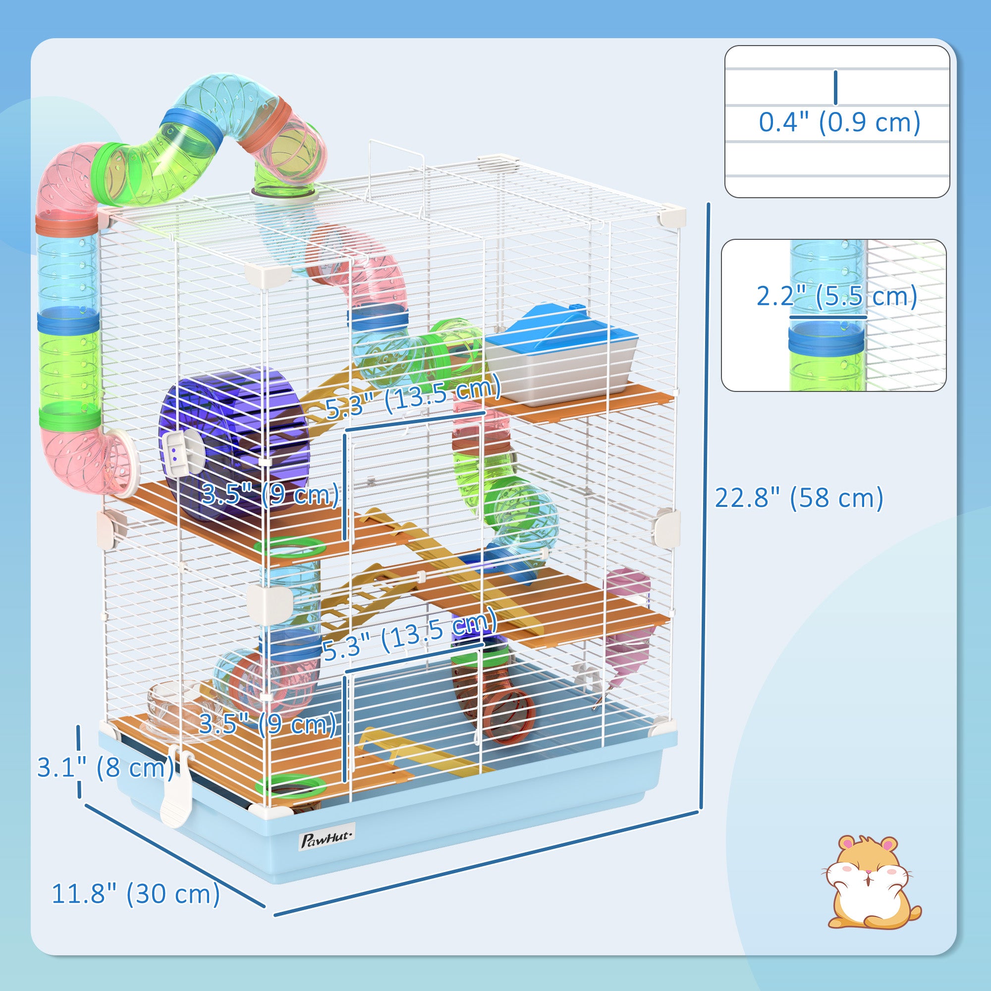 5 Tiers Hamster Cage Portable with Exercise Wheels Play Tube Water Bottle Dishes House Ladder for Gerbils, Light Blue-Small Animals-DECOROLALA