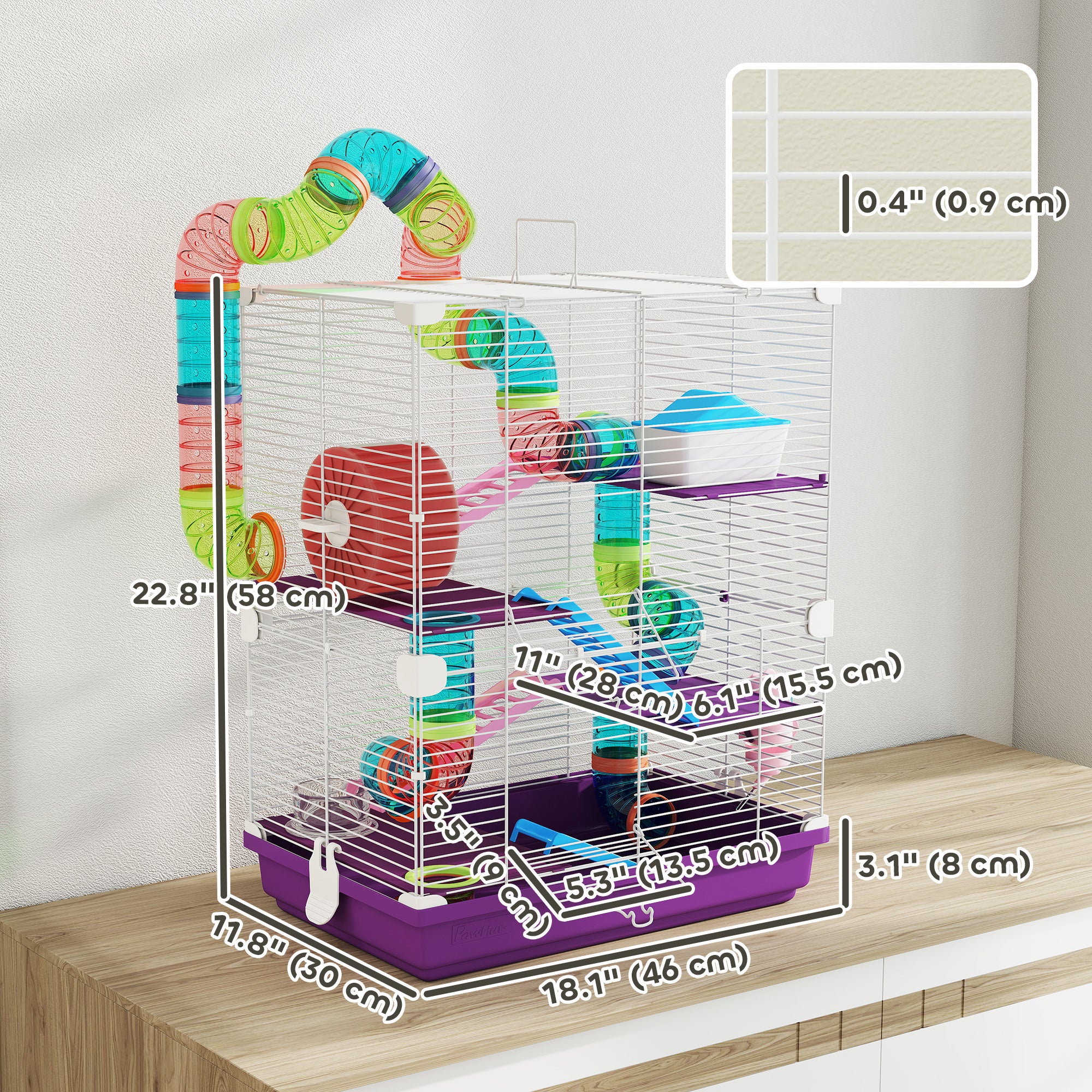 5 Tiers Hamster Cage Portable with Exercise Wheels Play Tube Water Bottle Dishes House Ladder for Gerbils, Purple-Small Animals-DECOROLALA