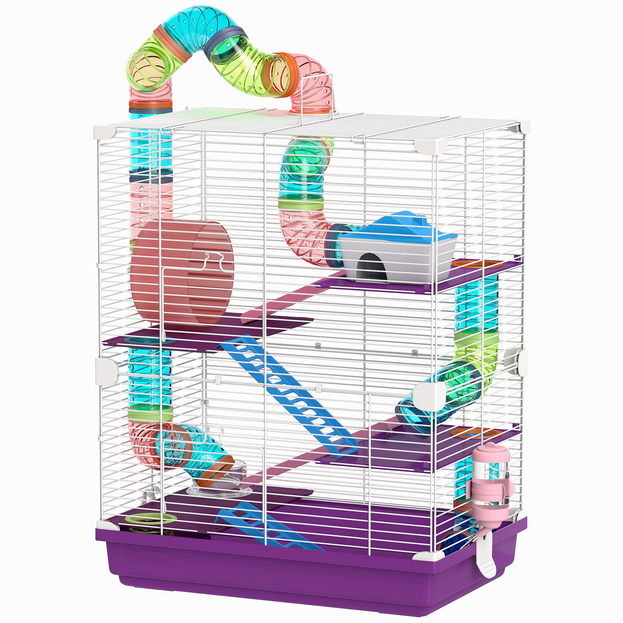 5 Tiers Hamster Cage Portable with Exercise Wheels Play Tube Water Bottle Dishes House Ladder for Gerbils, Purple-Small Animals-DECOROLALA