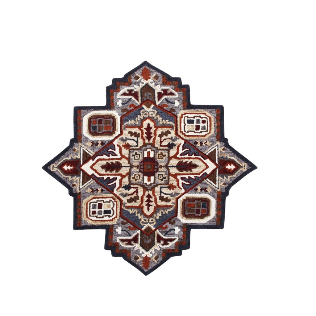 5' X 5' Blue And Red Wool Hand Tufted Area Rug-Area Rugs-DECOROLALA