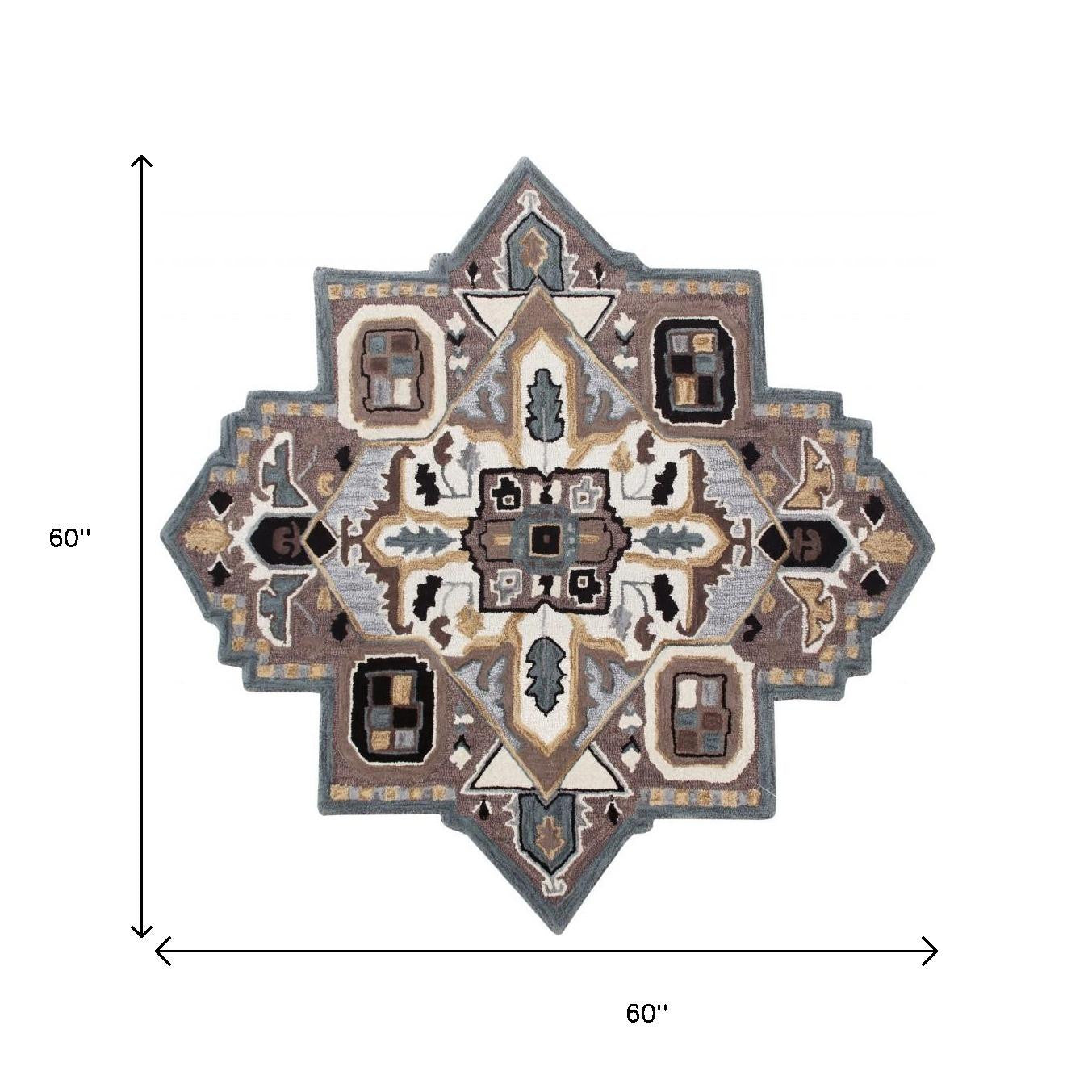 5' X 5' Blue And Red Wool Hand Tufted Area Rug-Area Rugs-DECOROLALA