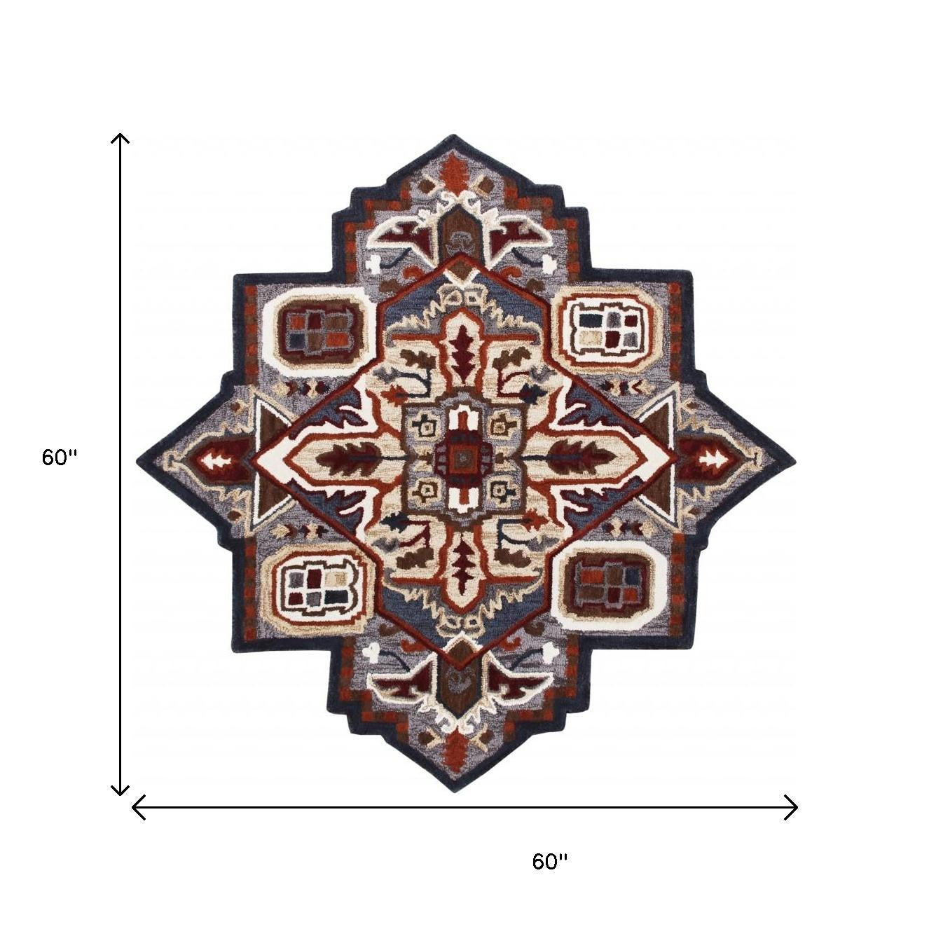 5' X 5' Blue And Red Wool Hand Tufted Area Rug-Area Rugs-DECOROLALA