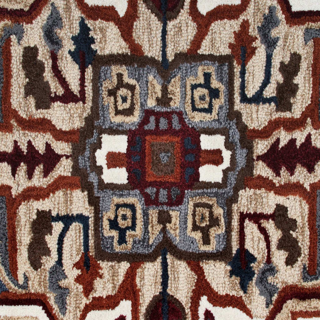 5' X 5' Blue And Red Wool Hand Tufted Area Rug-Area Rugs-DECOROLALA