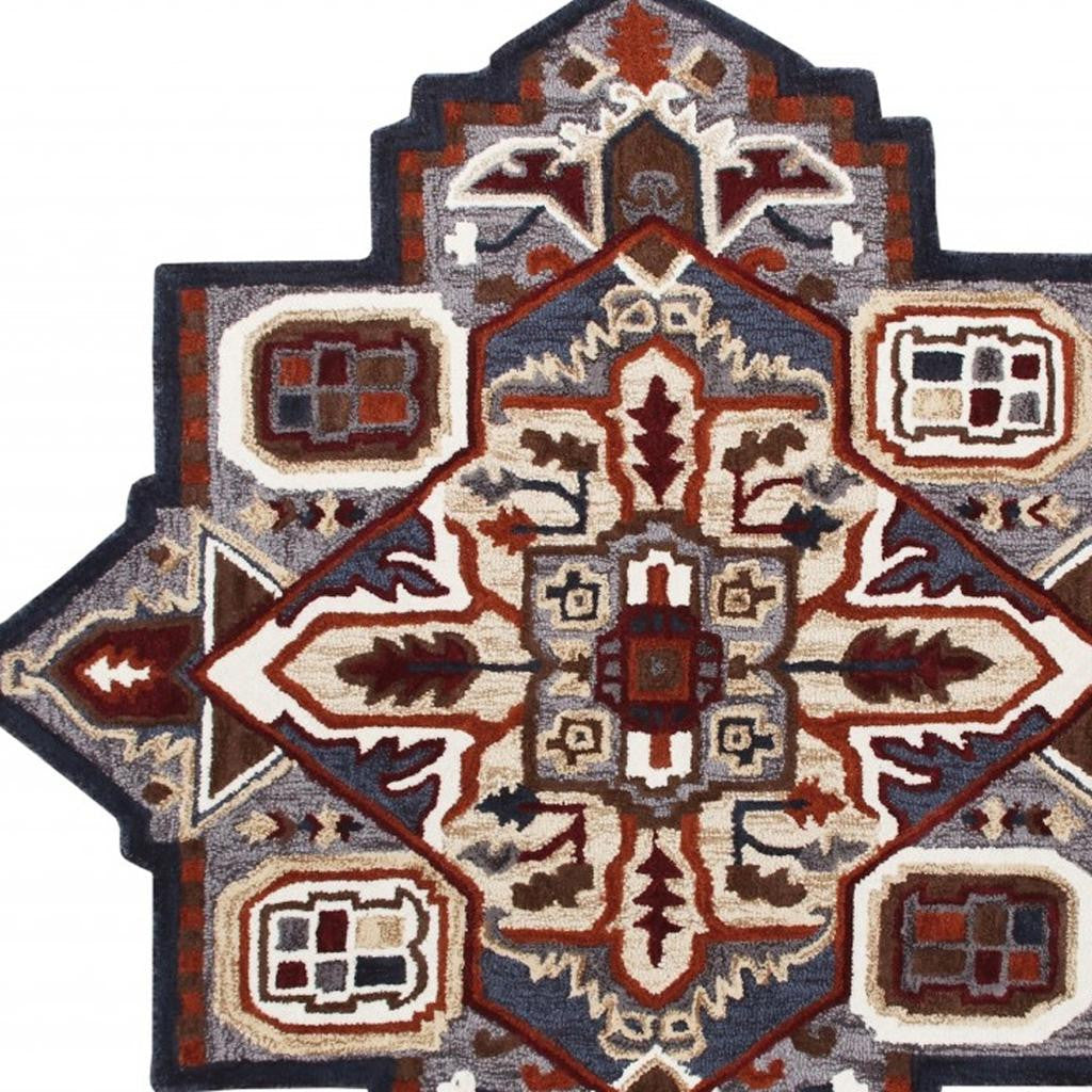 5' X 5' Blue And Red Wool Hand Tufted Area Rug-Area Rugs-DECOROLALA