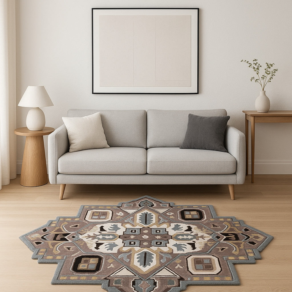 5' X 5' Blue And Red Wool Hand Tufted Area Rug-Area Rugs-DECOROLALA