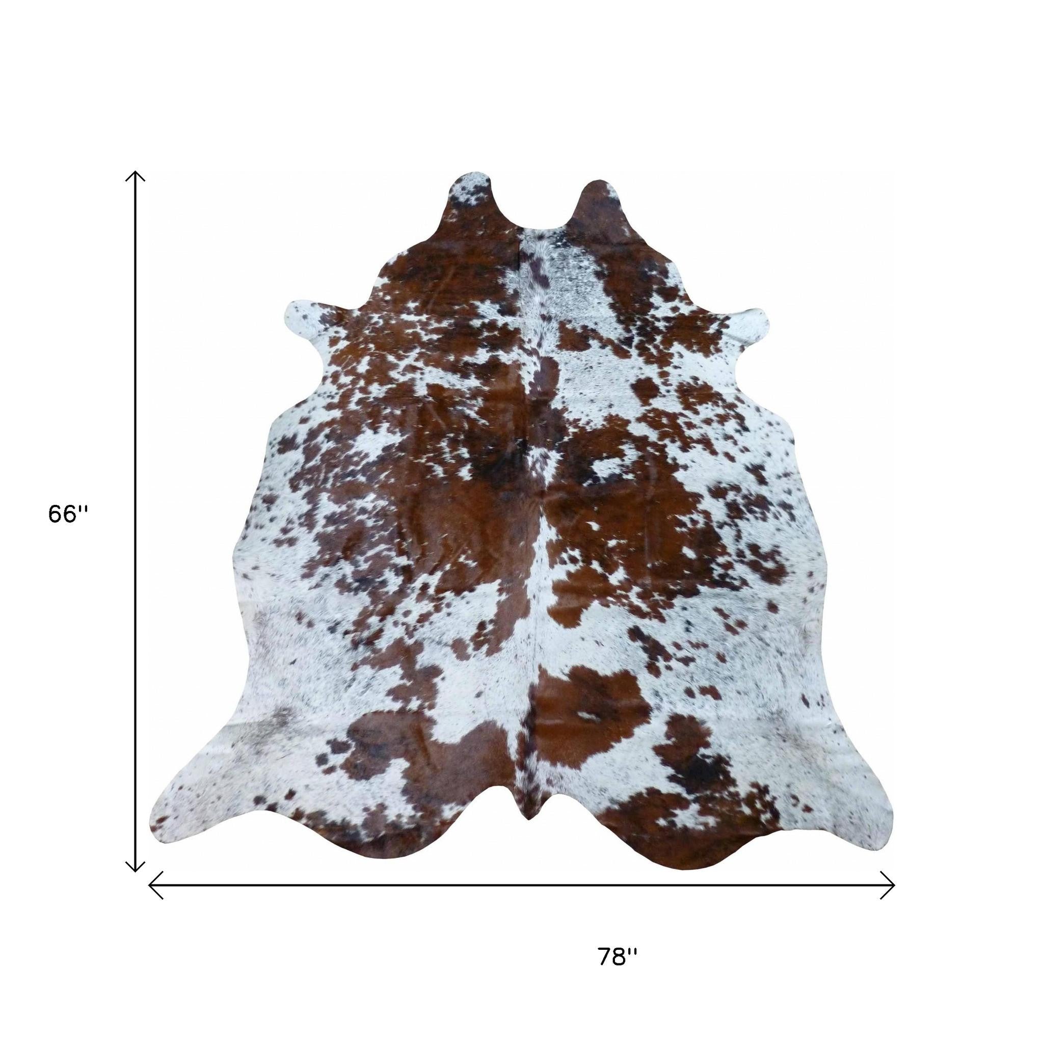 5' X 6' Brown And White Cowhide Handmade Area Rug-Area Rugs-DECOROLALA