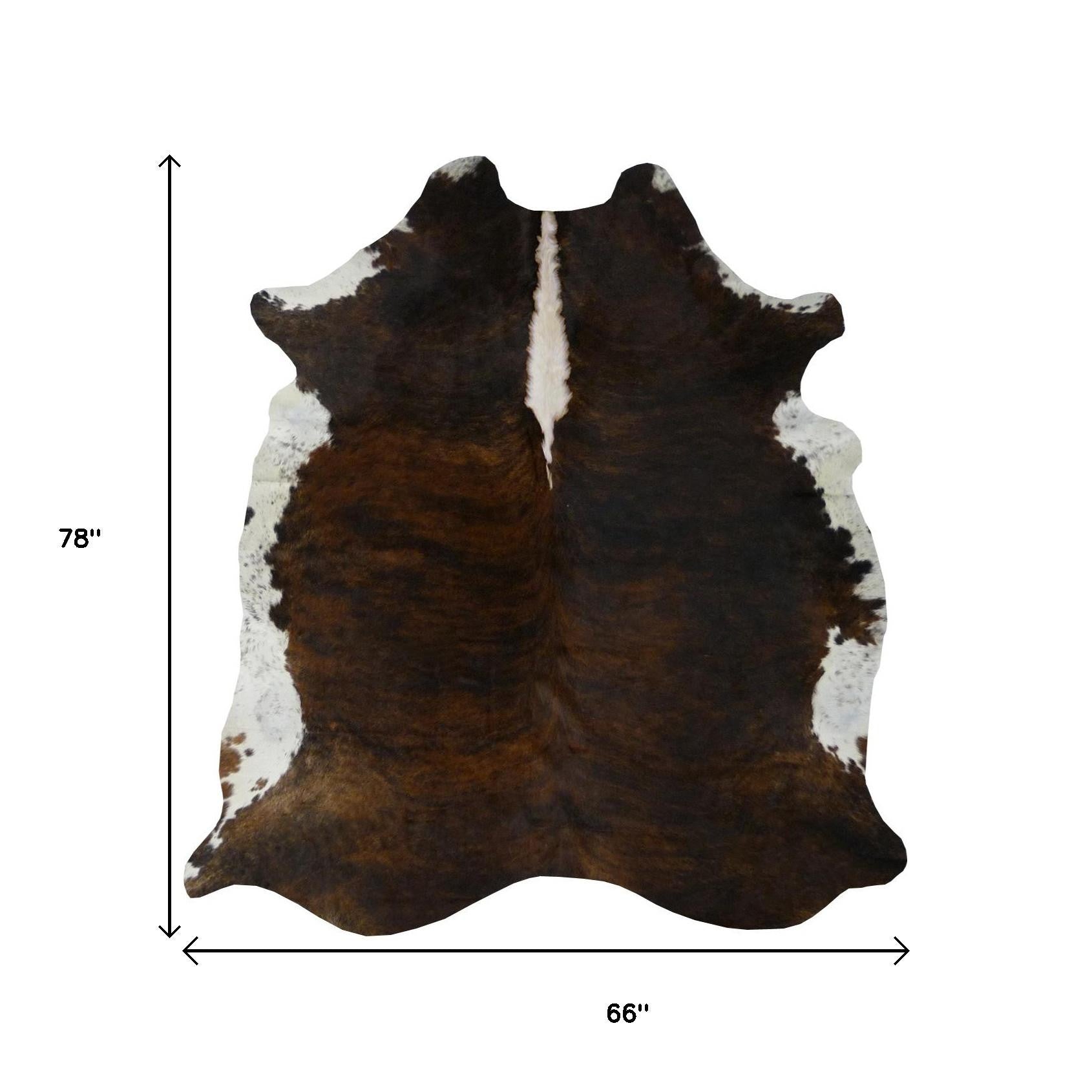 5' X 6' Brown And White Cowhide Handmade Area Rug-Area Rugs-DECOROLALA