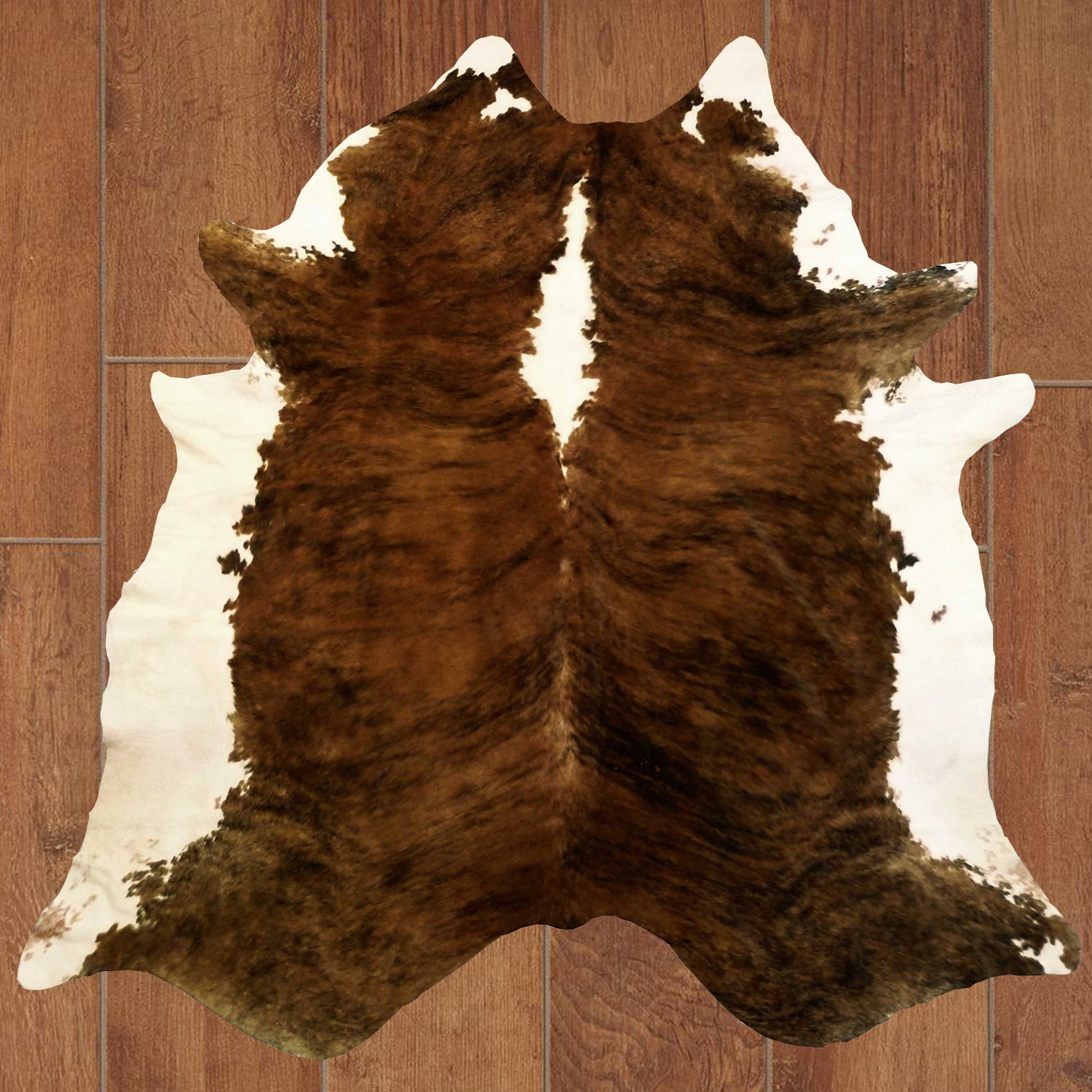 5' X 6' Brown And White Cowhide Handmade Area Rug-Area Rugs-DECOROLALA