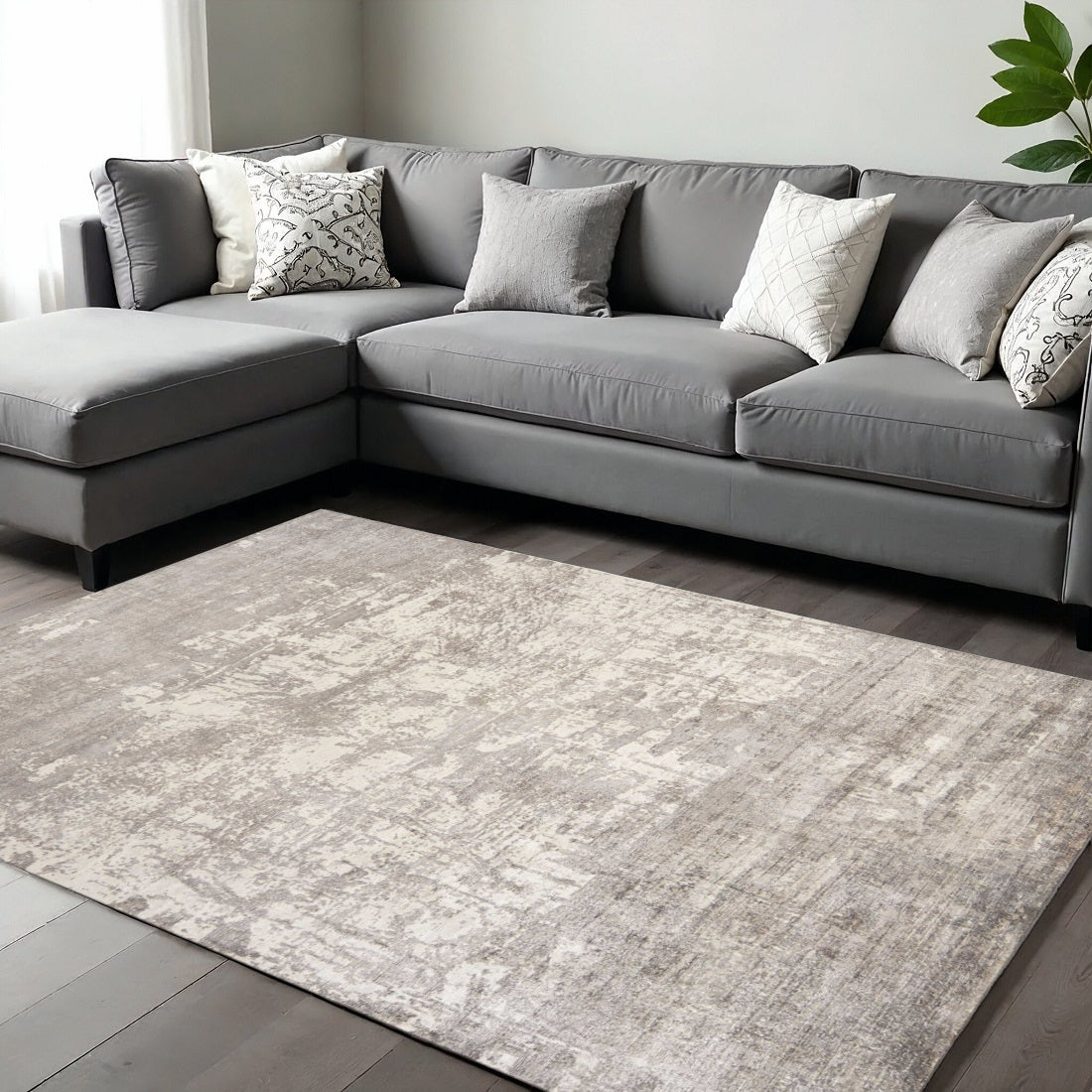 5' X 7' Beige And Ivory Abstract Hand Loomed Area Rug-Area Rugs-DECOROLALA