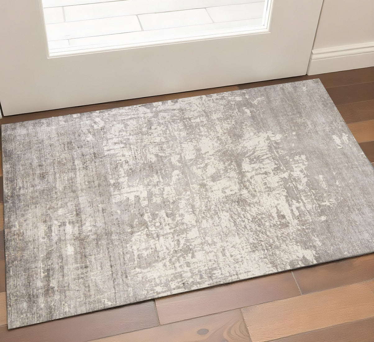 5' X 7' Beige And Ivory Abstract Hand Loomed Area Rug-Area Rugs-DECOROLALA