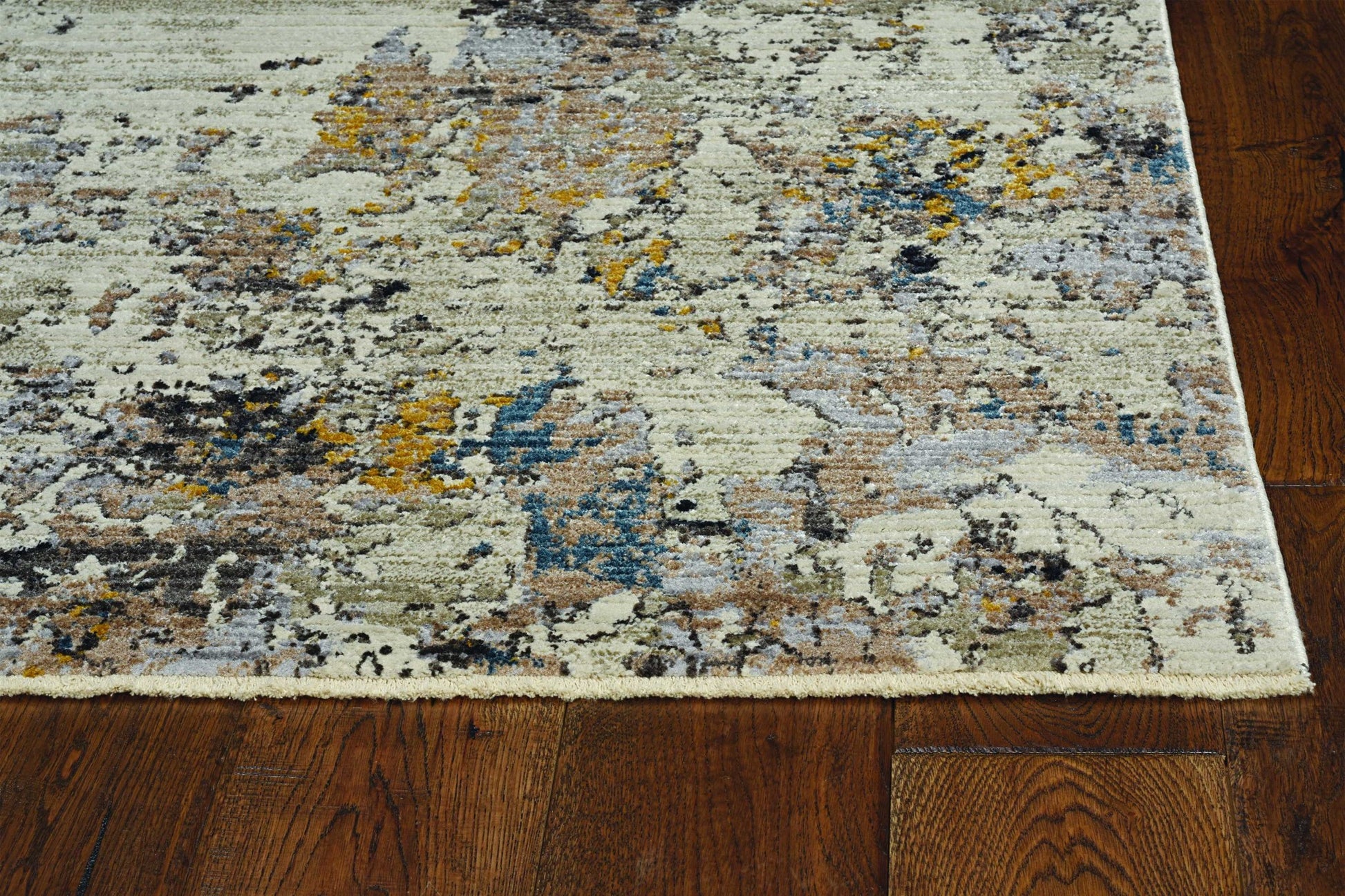 5' X 7' Beige Tan And Gold Abstract Hand Loomed Distressed Area Rug-Area Rugs-DECOROLALA