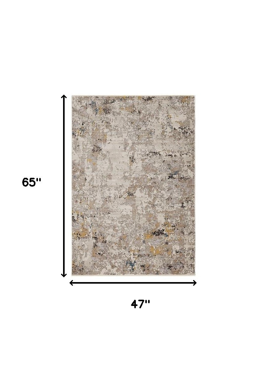 5' X 7' Beige Tan And Gold Abstract Hand Loomed Distressed Area Rug-Area Rugs-DECOROLALA