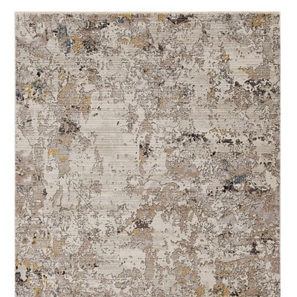 5' X 7' Beige Tan And Gold Abstract Hand Loomed Distressed Area Rug-Area Rugs-DECOROLALA