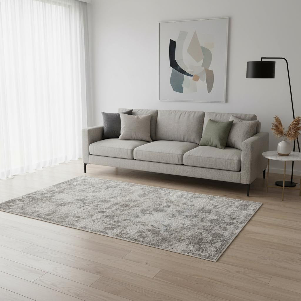 5' X 7' Beige Tan And Gold Abstract Hand Loomed Distressed Area Rug-Area Rugs-DECOROLALA