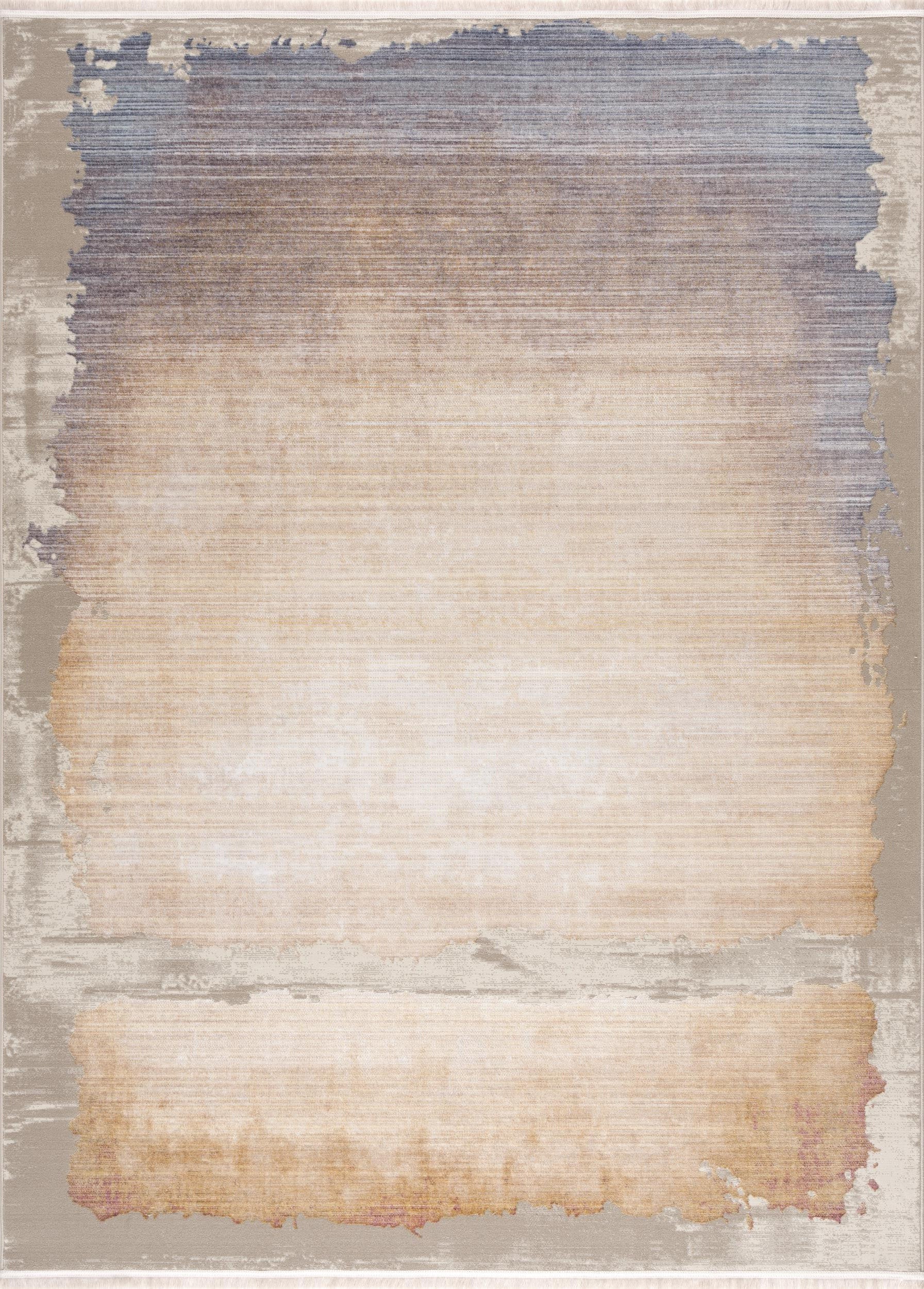 5' X 7' Beige and Blue Abstract Non Skid Area Rug-Area Rugs-DECOROLALA