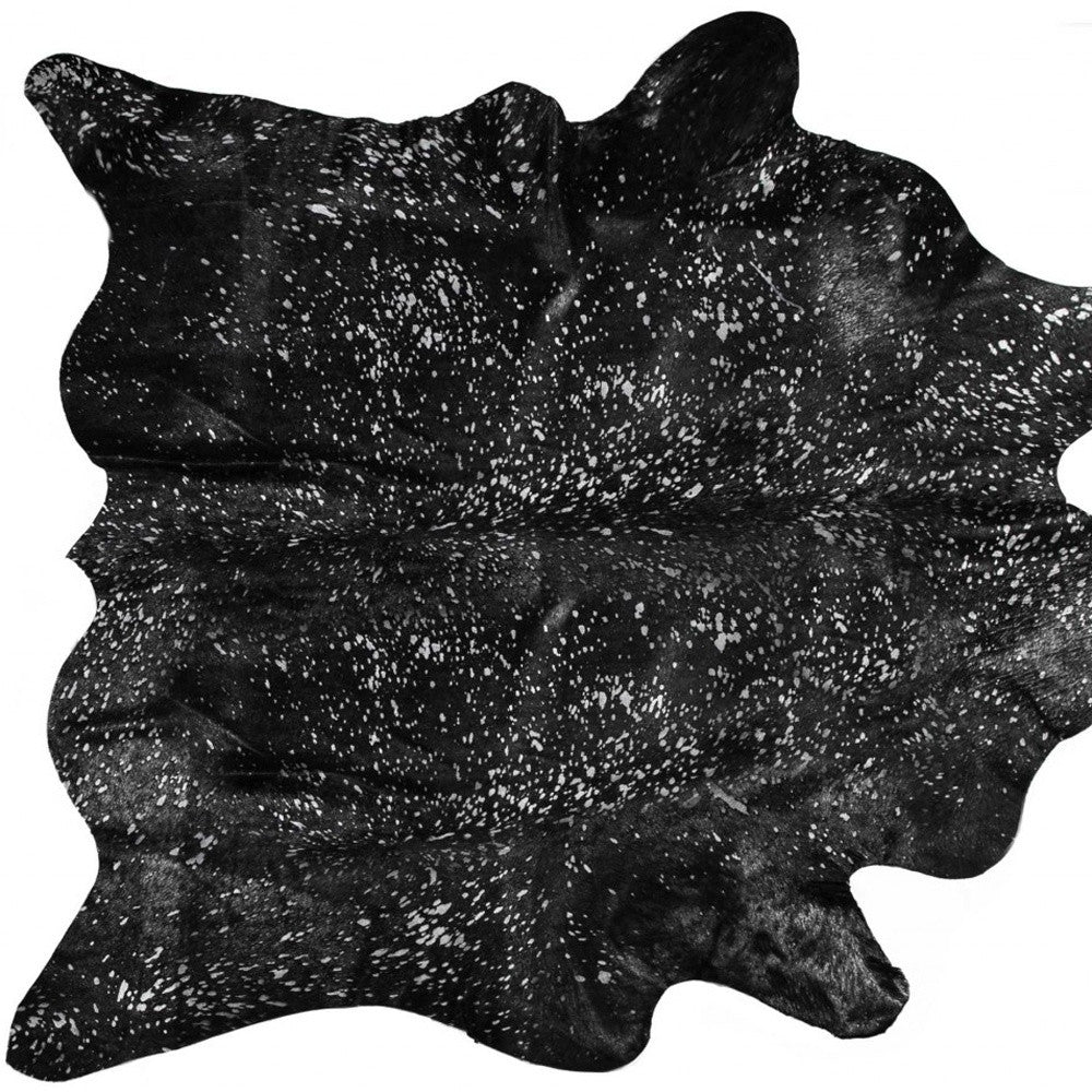 5' X 7' Black And Gold Cowhide Cowhide Print Area Rug-Area Rugs-DECOROLALA