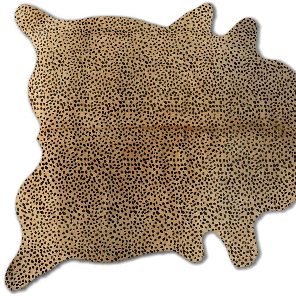 5' X 7' Black And Gold Cowhide Cowhide Print Area Rug-Area Rugs-DECOROLALA