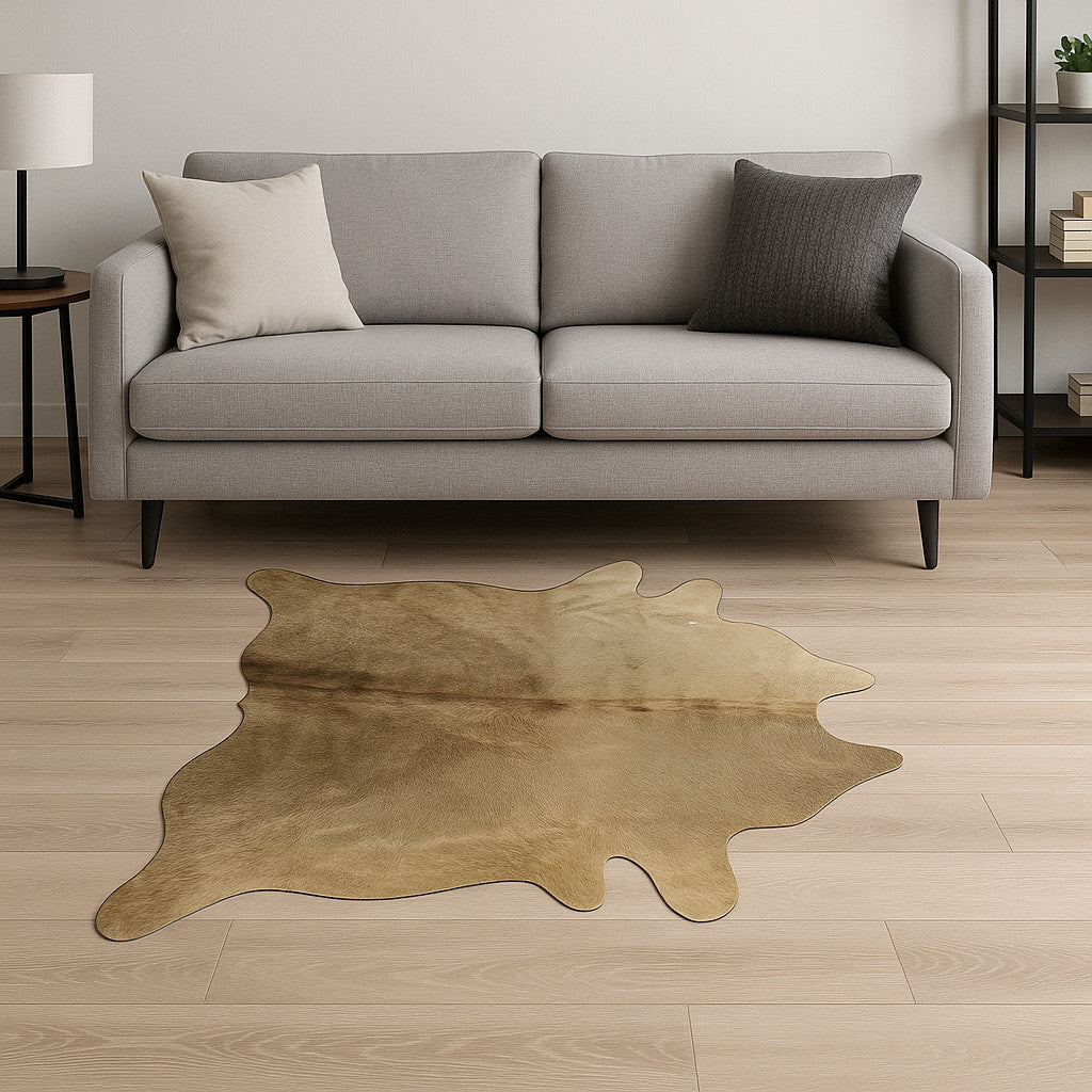 5' X 7' Black And Gold Cowhide Cowhide Print Area Rug-Area Rugs-DECOROLALA