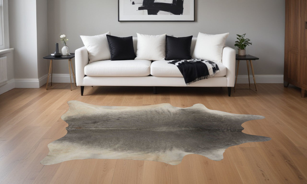 5' X 7' Black And Gold Cowhide Cowhide Print Area Rug-Area Rugs-DECOROLALA