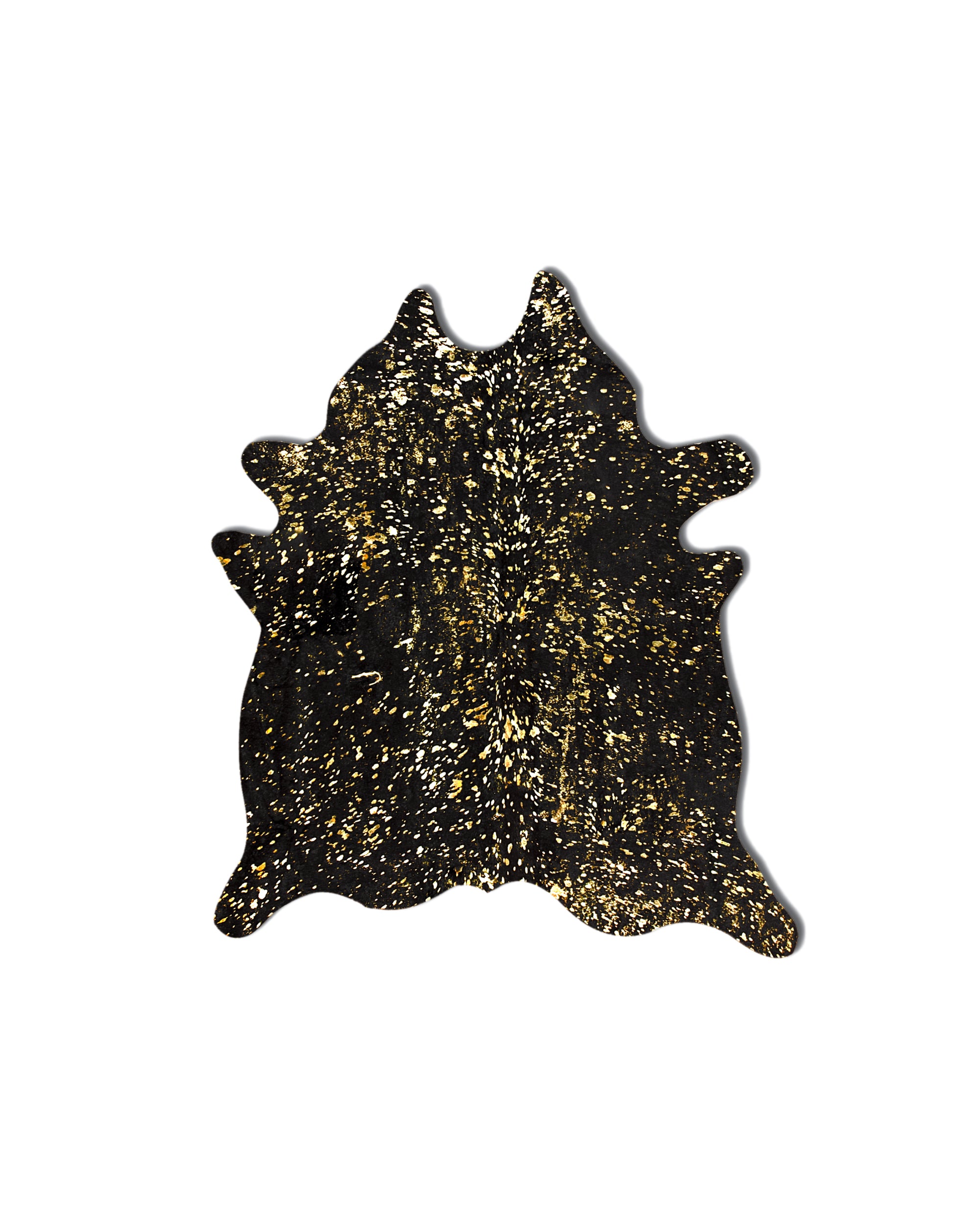 5' X 7' Black And Gold Cowhide Cowhide Print Area Rug-Area Rugs-DECOROLALA