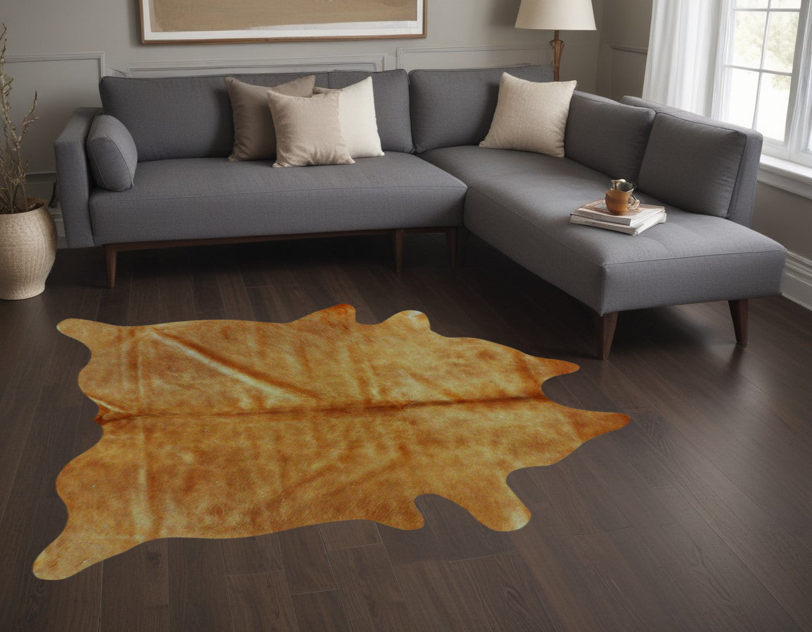 5' X 7' Black And Gold Cowhide Cowhide Print Area Rug-Area Rugs-DECOROLALA