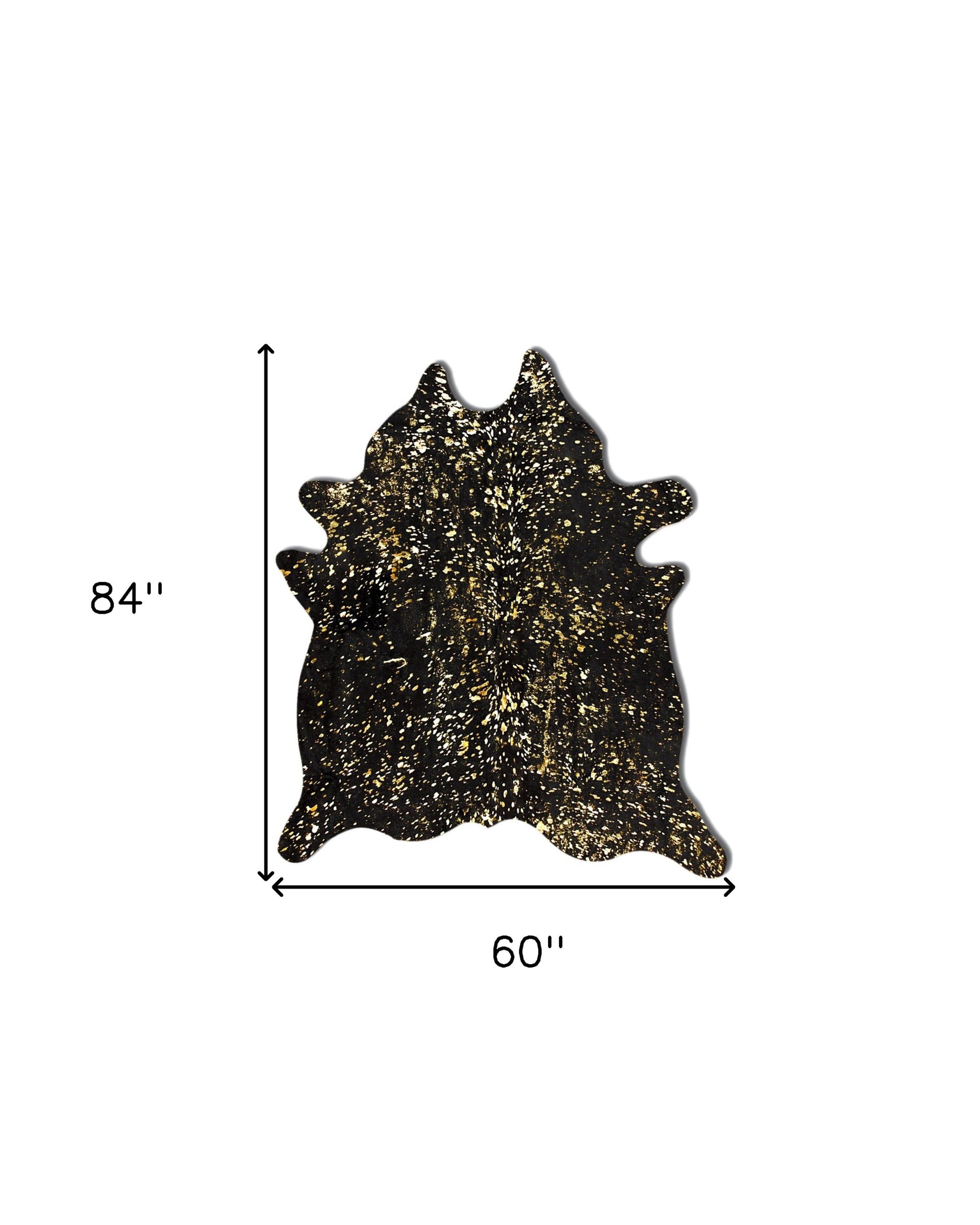 5' X 7' Black And Gold Cowhide Cowhide Print Area Rug-Area Rugs-DECOROLALA
