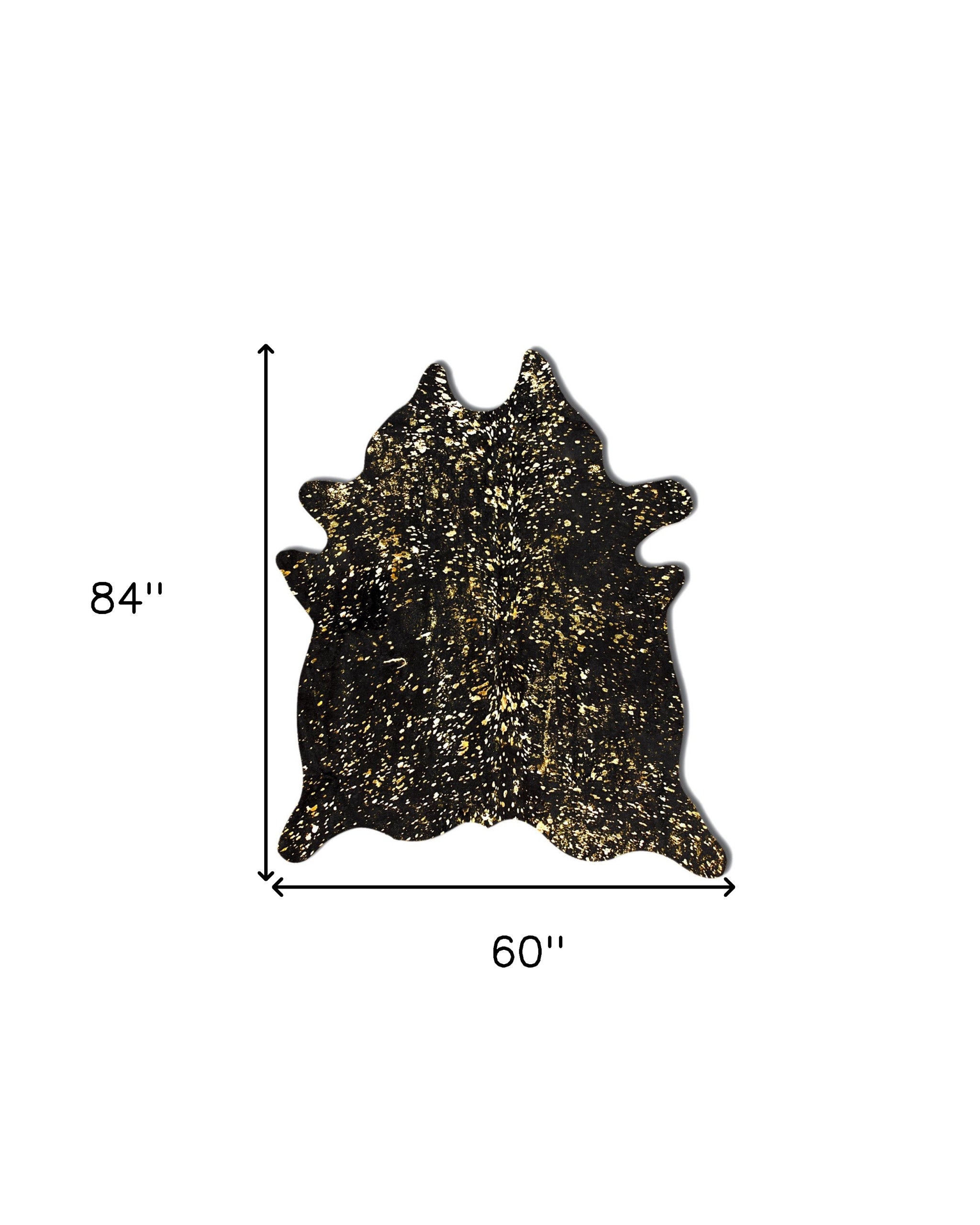 5' X 7' Black And Gold Cowhide Cowhide Print Area Rug-Area Rugs-DECOROLALA