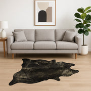 5' X 7' Black And Gold Cowhide Cowhide Print Area Rug-Area Rugs-DECOROLALA