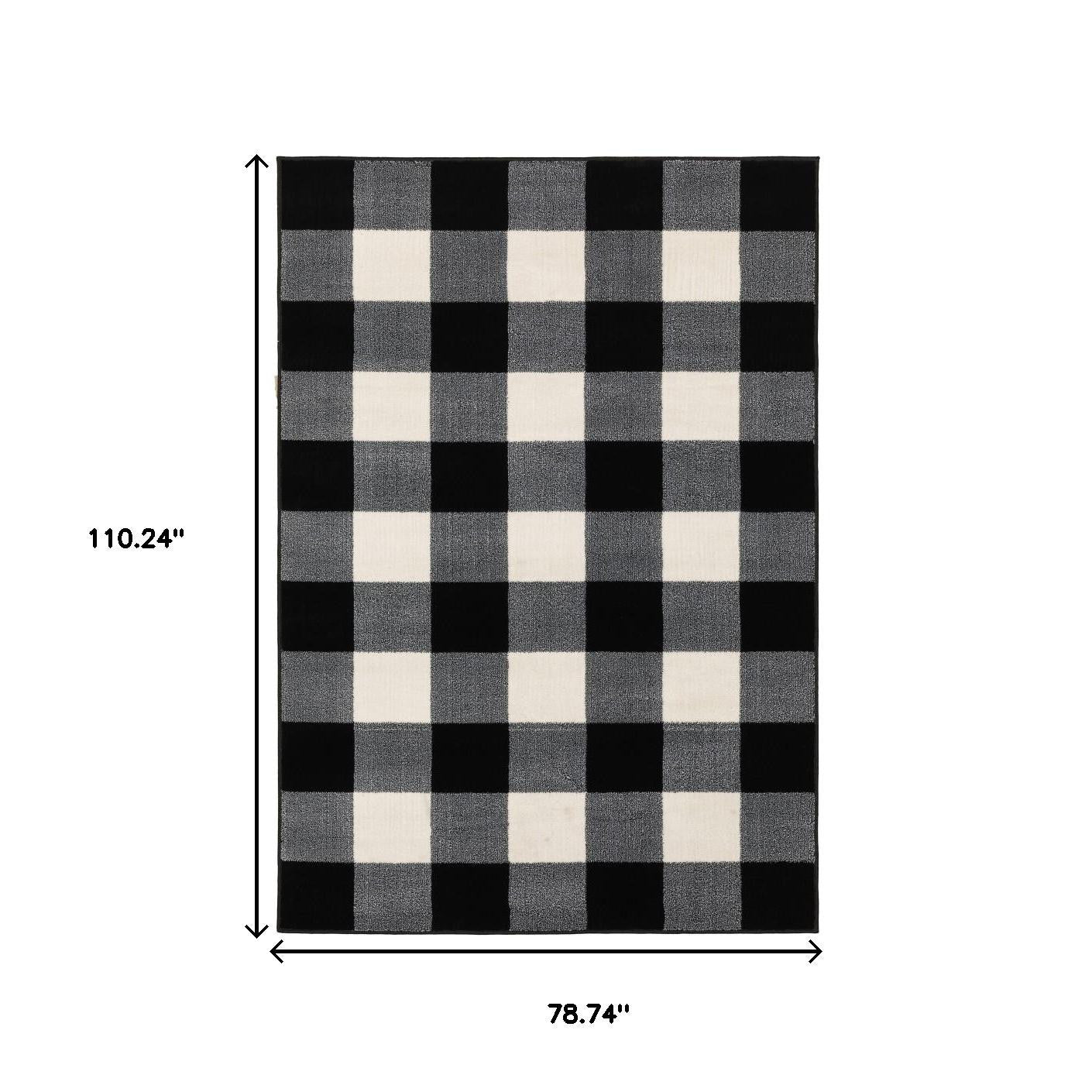 5' X 7' Black And Ivory Gingham Area Rug-Area Rugs-DECOROLALA