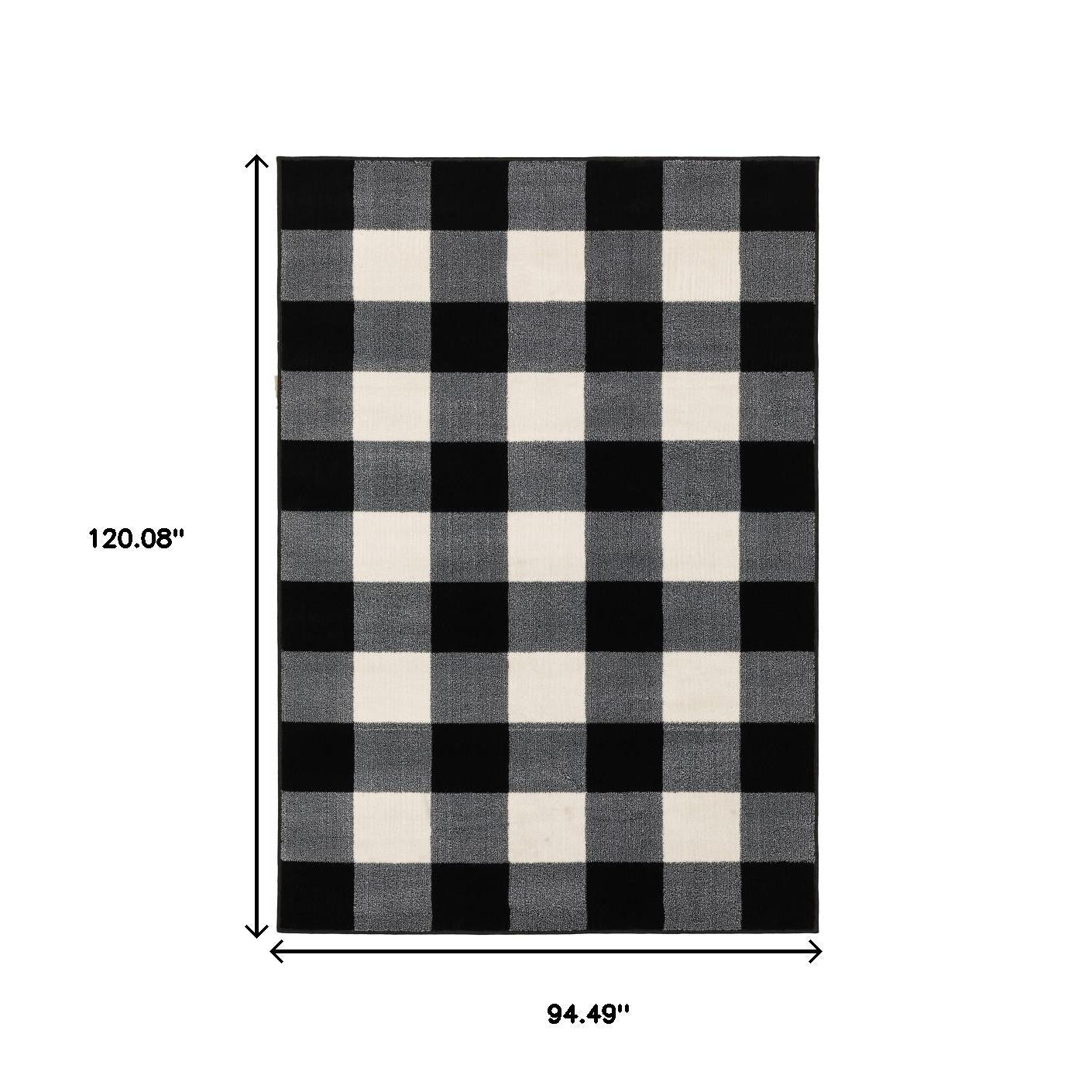 5' X 7' Black And Ivory Gingham Area Rug-Area Rugs-DECOROLALA