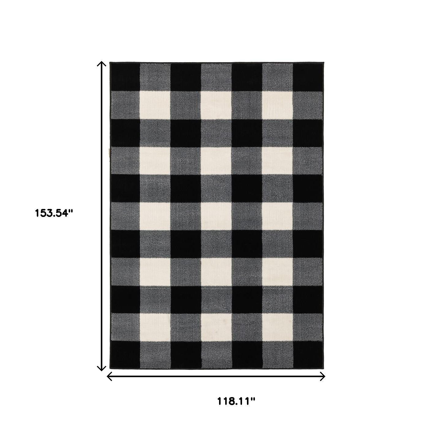 5' X 7' Black And Ivory Gingham Area Rug-Area Rugs-DECOROLALA