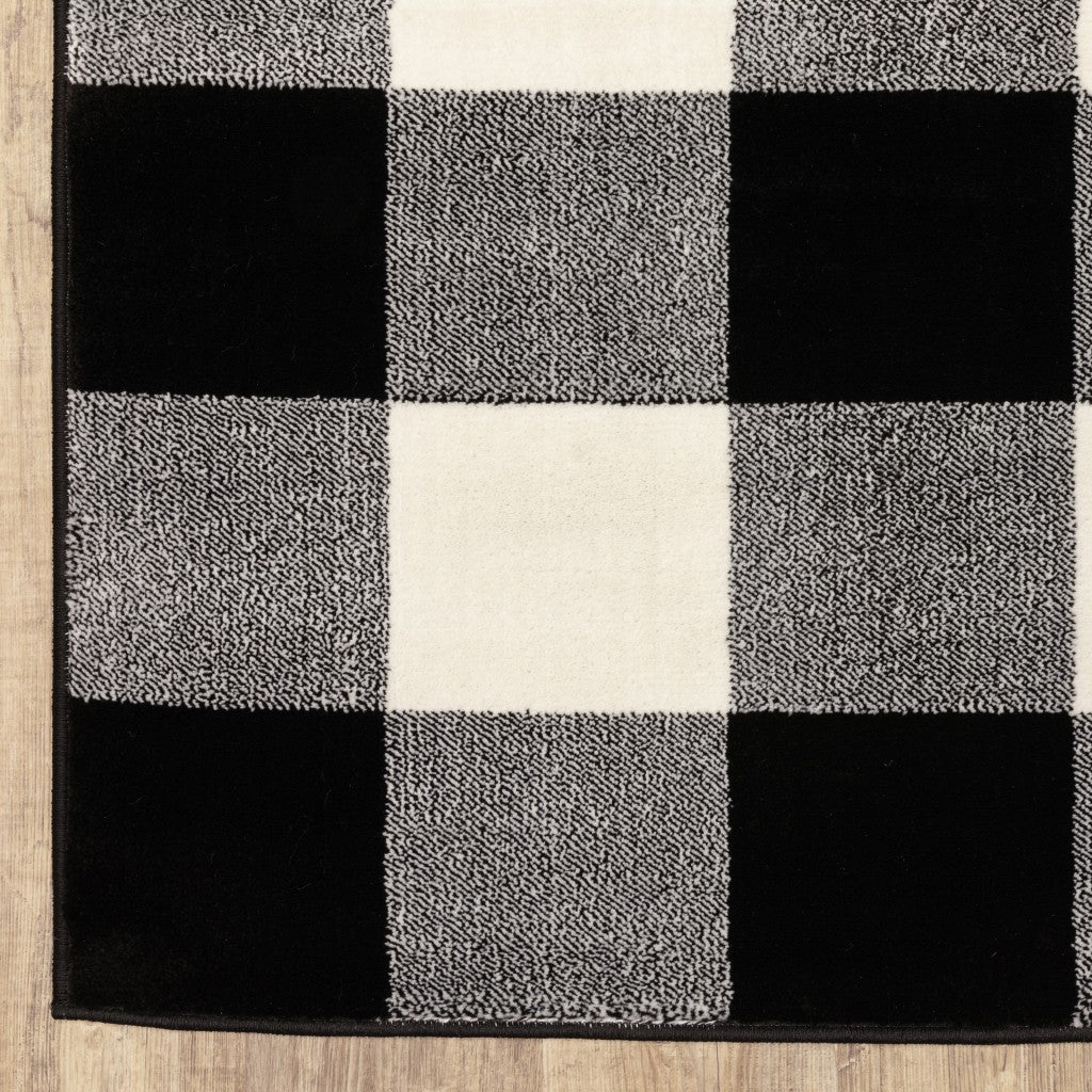5' X 7' Black And Ivory Gingham Area Rug-Area Rugs-DECOROLALA