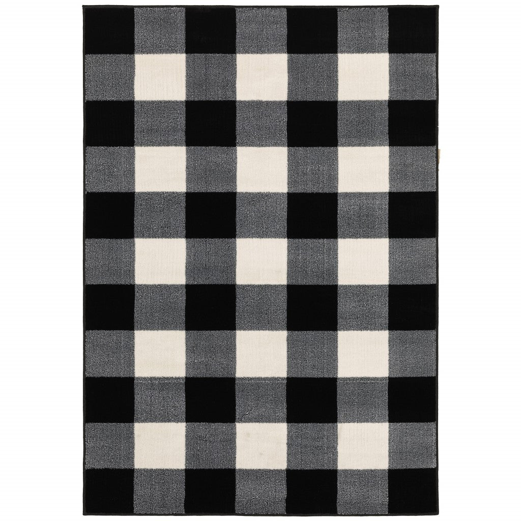 5' X 7' Black And Ivory Gingham Area Rug-Area Rugs-DECOROLALA