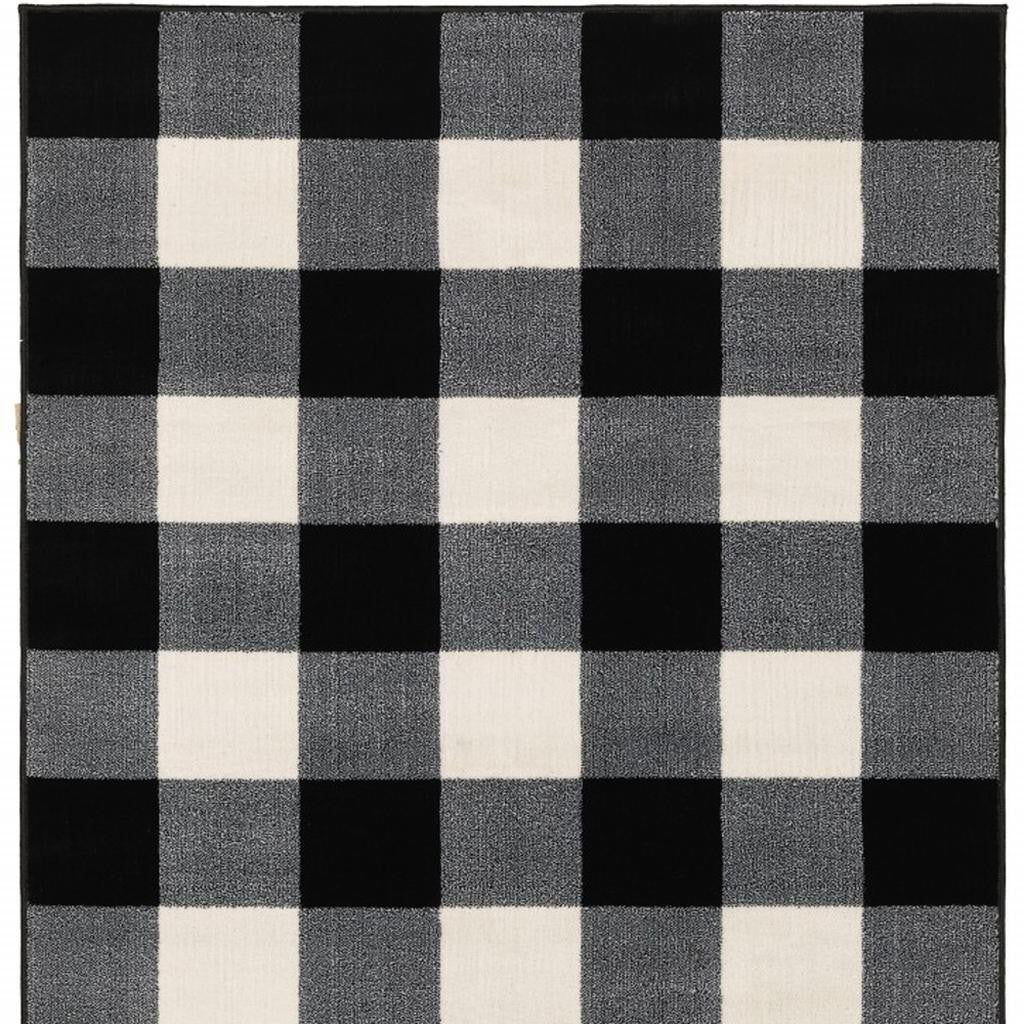 5' X 7' Black And Ivory Gingham Area Rug-Area Rugs-DECOROLALA