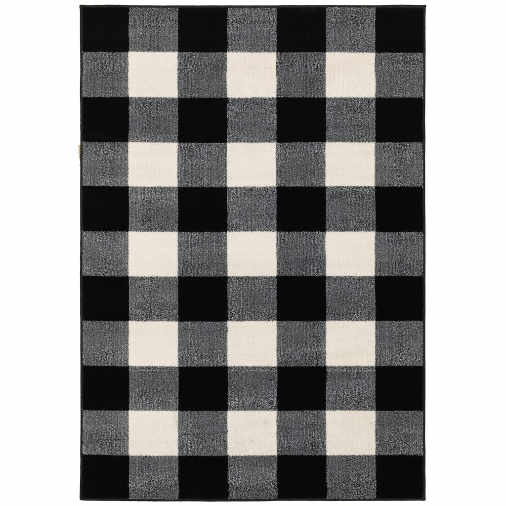 5' X 7' Black And Ivory Gingham Area Rug-Area Rugs-DECOROLALA