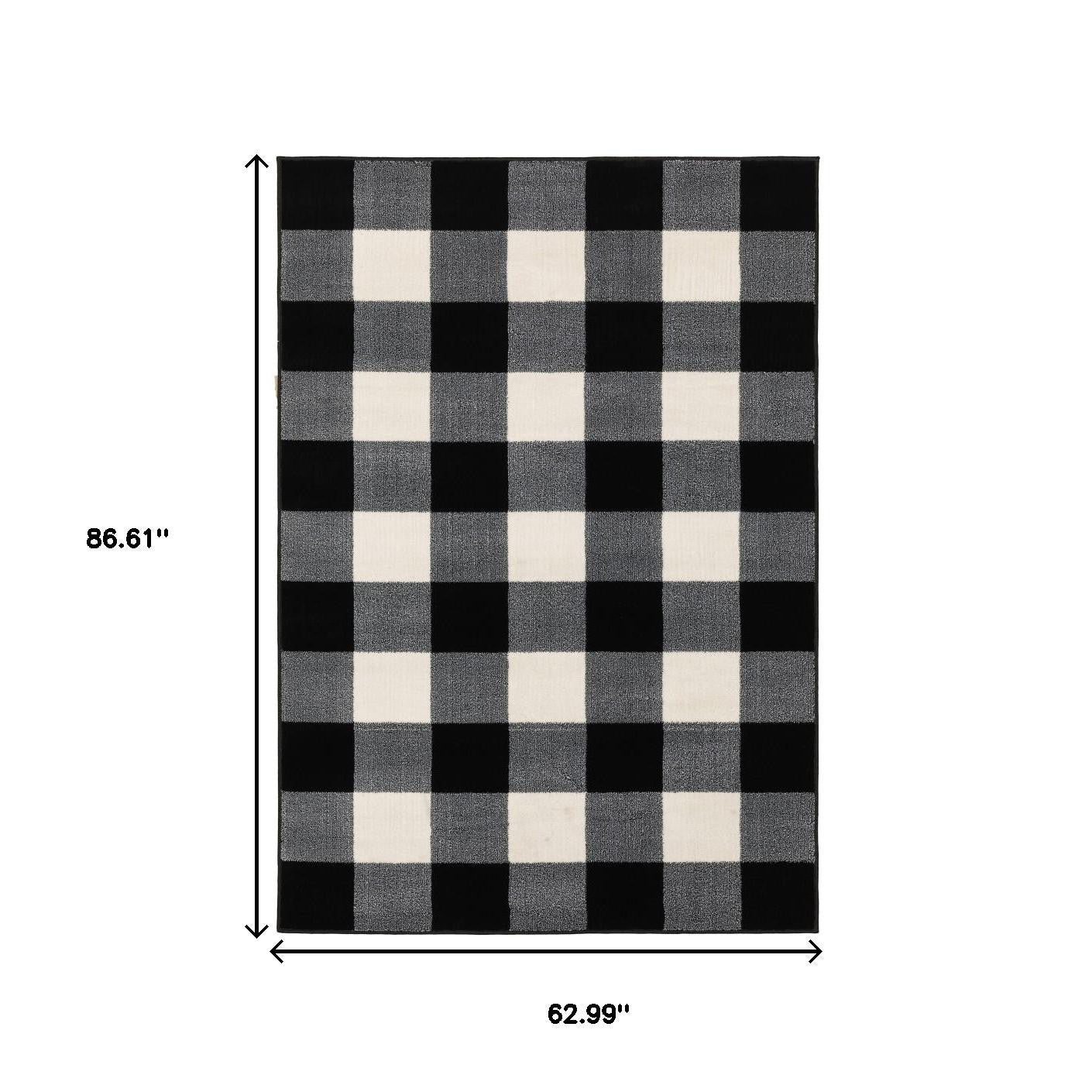 5' X 7' Black And Ivory Gingham Area Rug-Area Rugs-DECOROLALA
