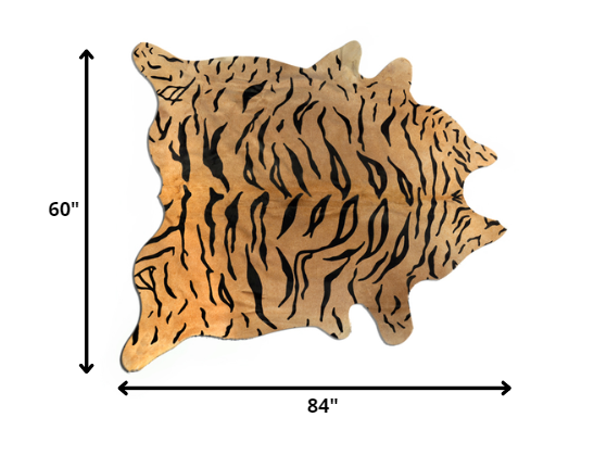 5' X 7' Black And Orange Cowhide Area Rug-Area Rugs-DECOROLALA