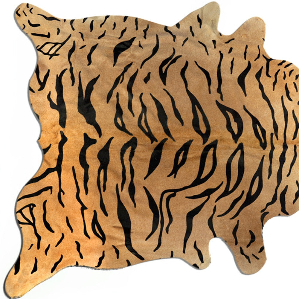 5' X 7' Black And Orange Cowhide Area Rug-Area Rugs-DECOROLALA