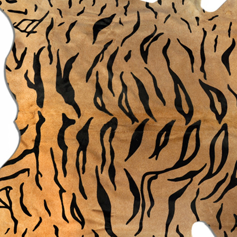 5' X 7' Black And Orange Cowhide Area Rug-Area Rugs-DECOROLALA