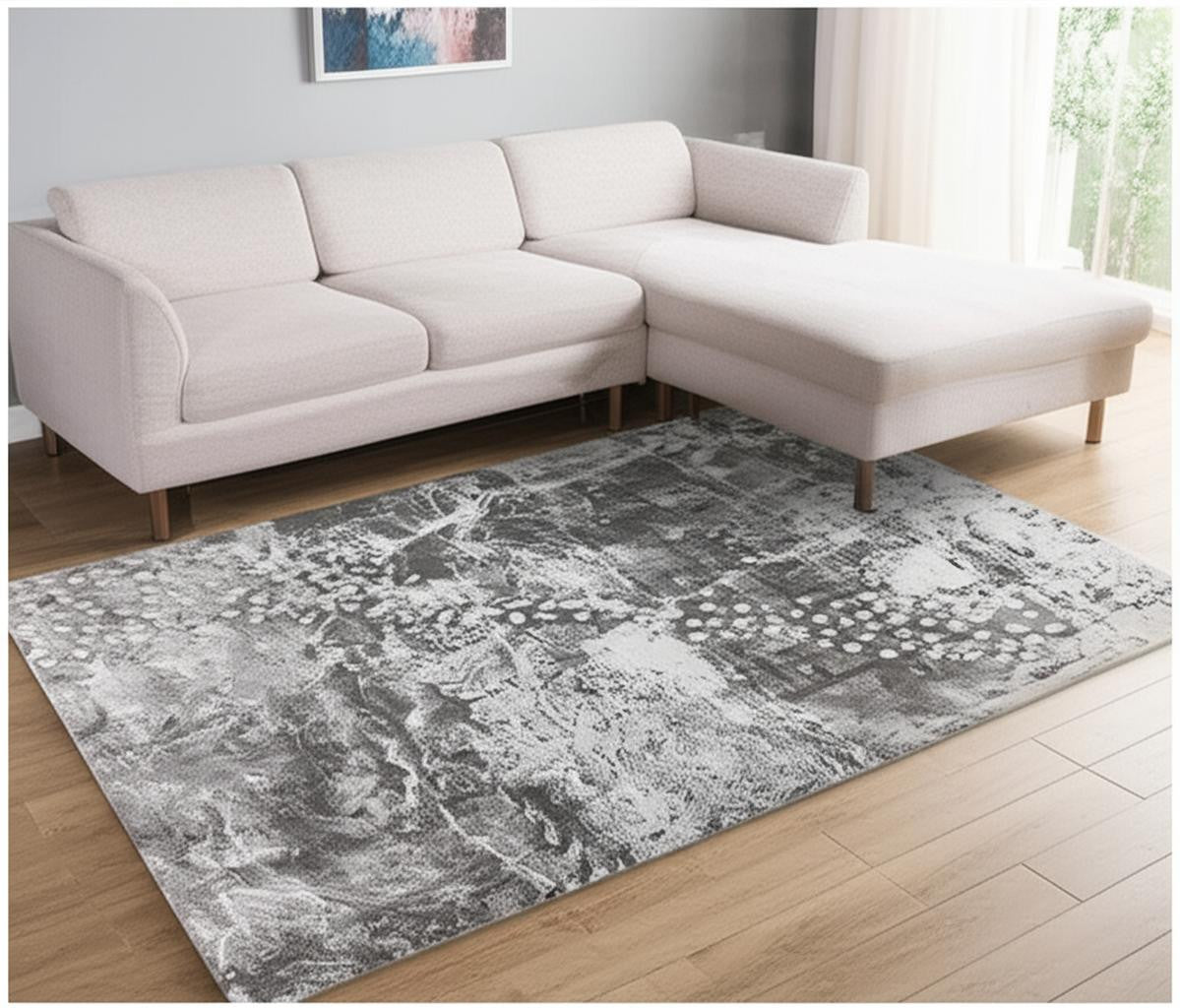 5' X 7' Blue Abstract Power Loom Area Rug-Area Rugs-DECOROLALA