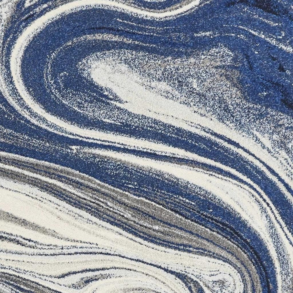 5' X 7' Blue And Beige Abstract Area Rug-Area Rugs-DECOROLALA