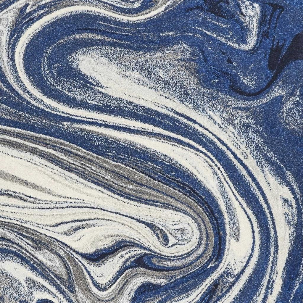 5' X 7' Blue And Beige Abstract Area Rug-Area Rugs-DECOROLALA