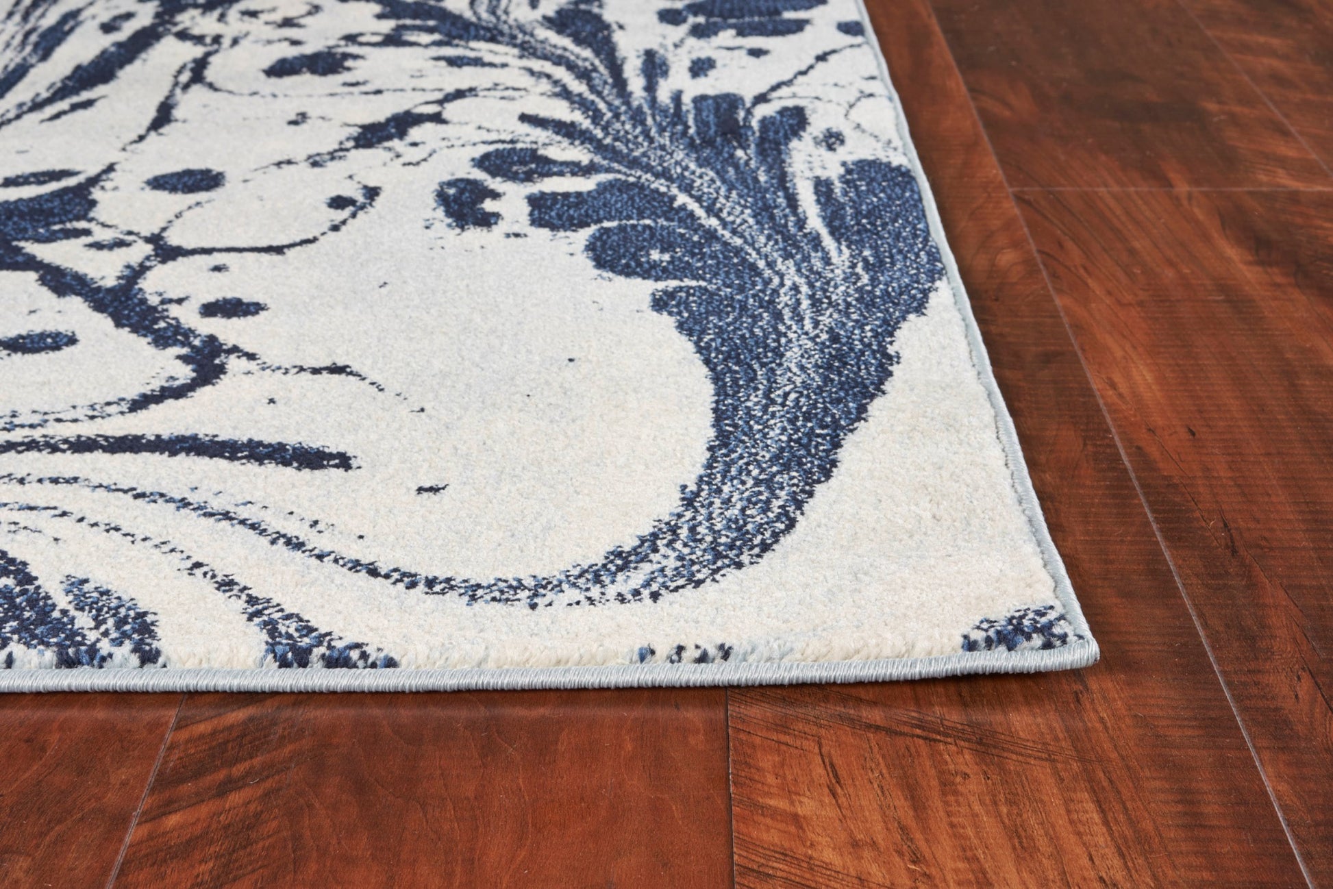 5' X 7' Blue And Ivory Abstract Area Rug-Area Rugs-DECOROLALA